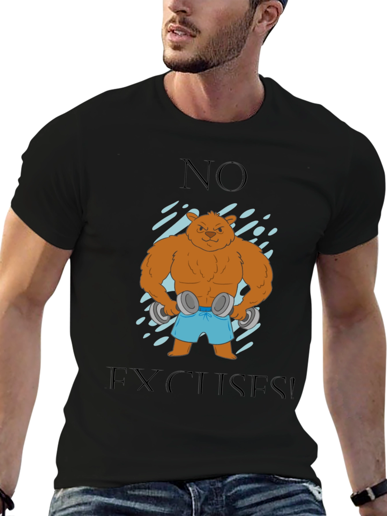 Black Bear with Dumbbells T-Shirt - No Excuses! view 6