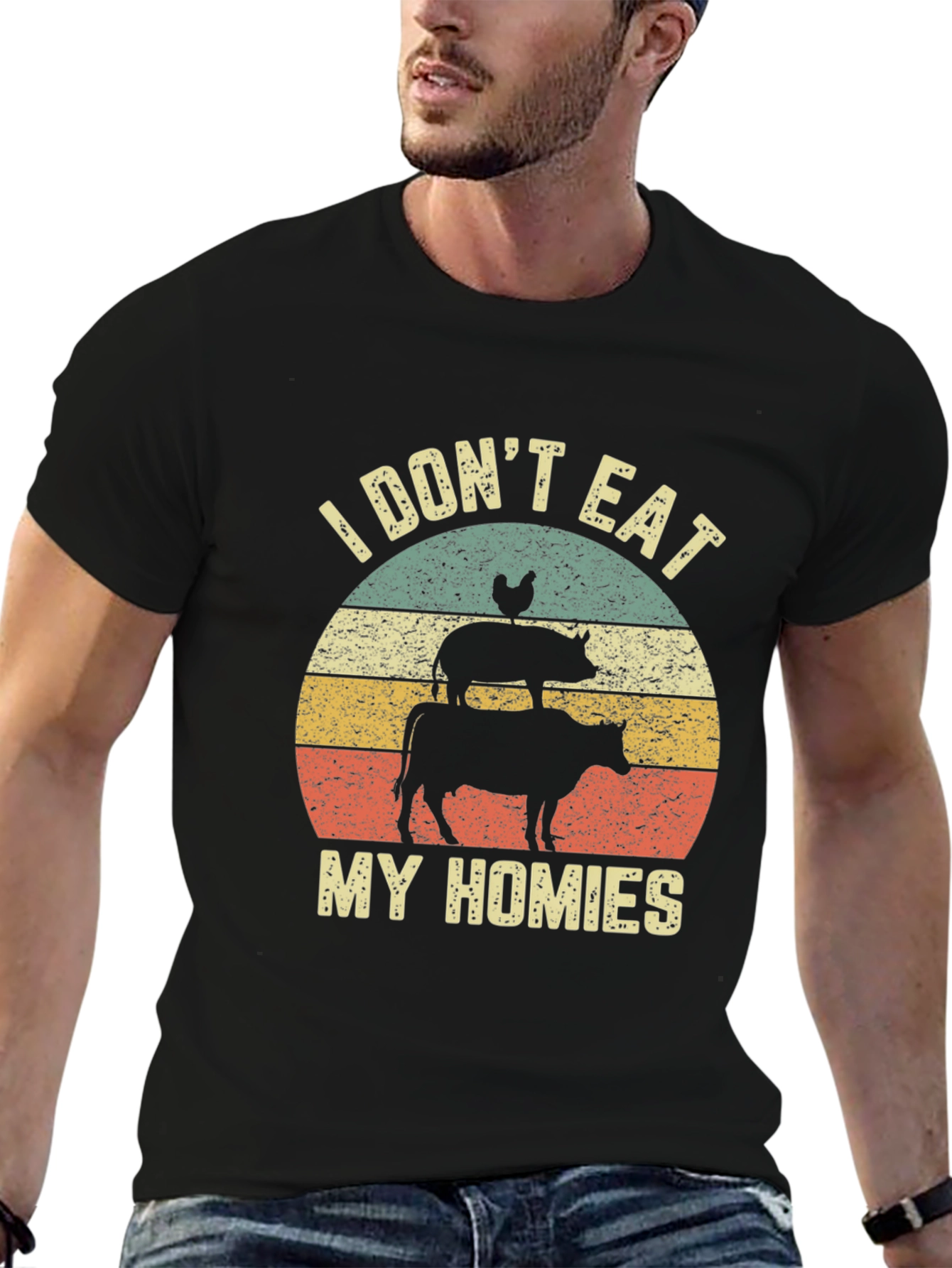 Black Vegan T-Shirt - "I Don't Eat My Homies" Animal Lover Tee view 6