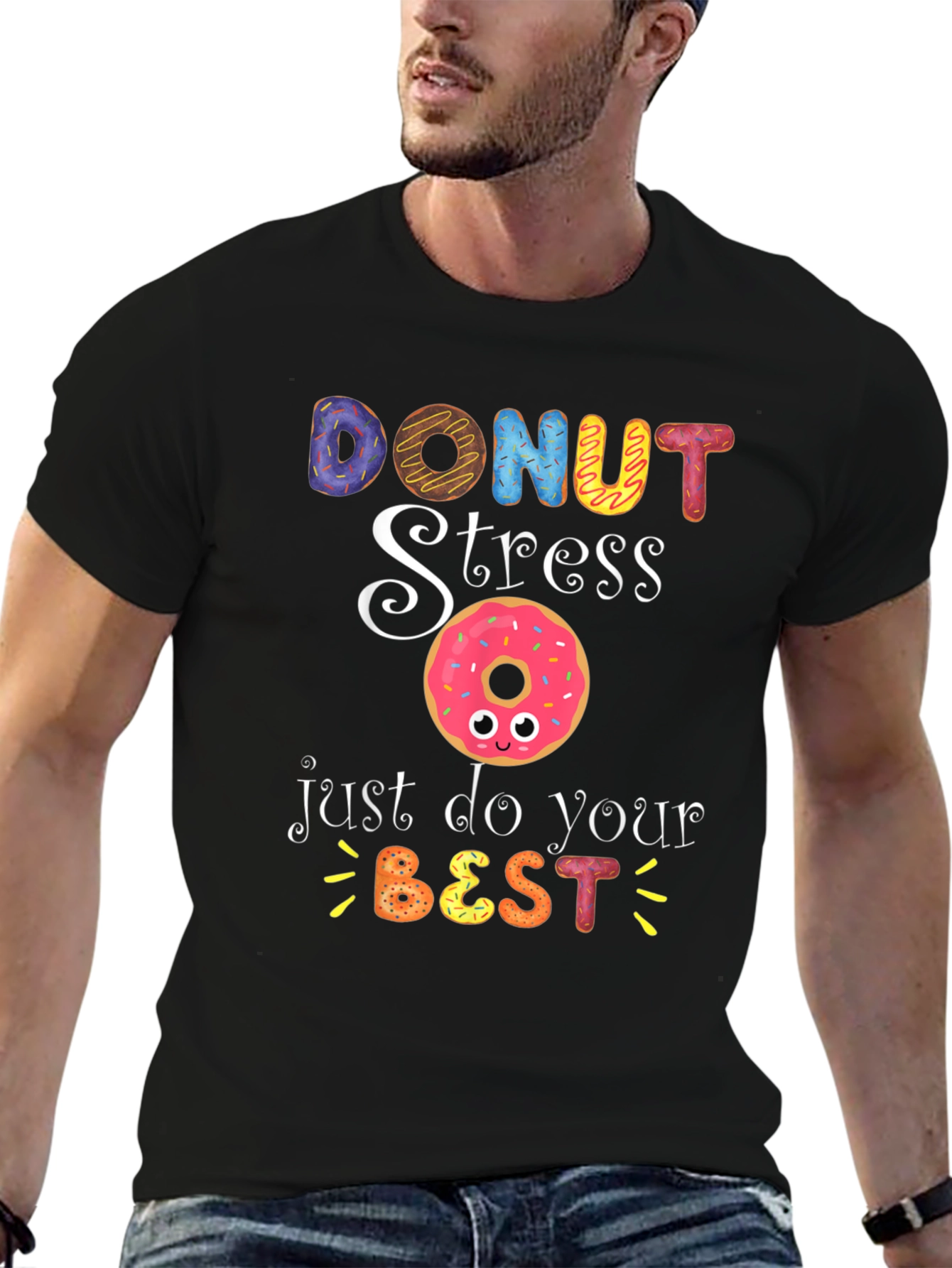 Black Donut Stress Funny Graphic T-Shirt view 6