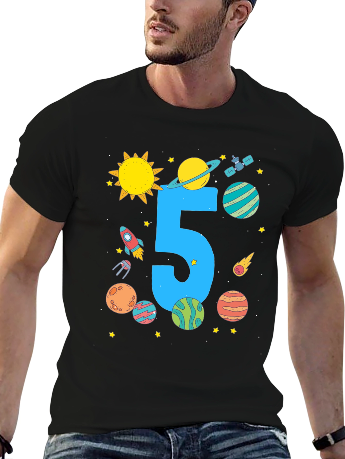 Black Kids 5th Birthday Space T-Shirt view 6