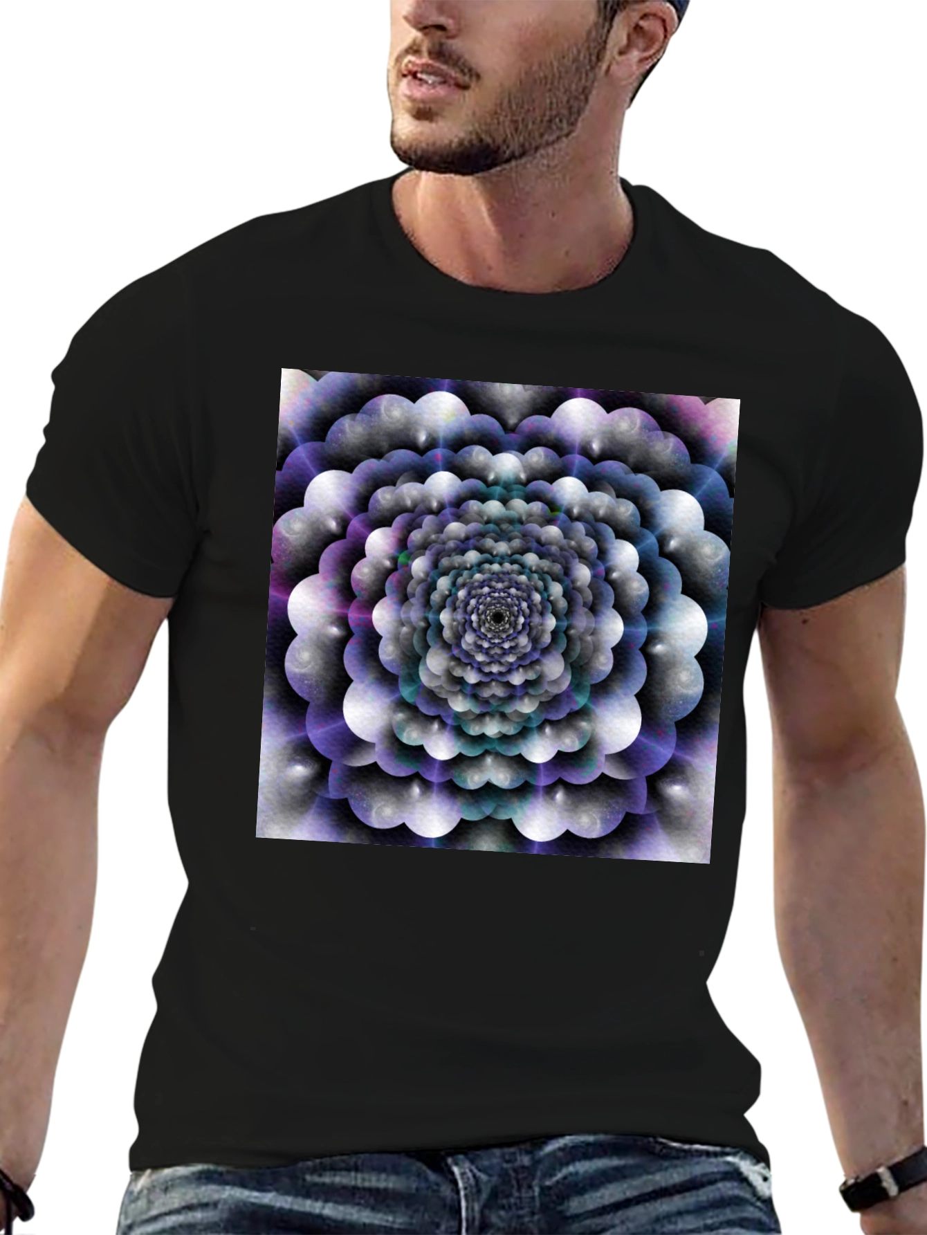 Black Abstract Floral T-Shirt - Black Cotton Tee view 6