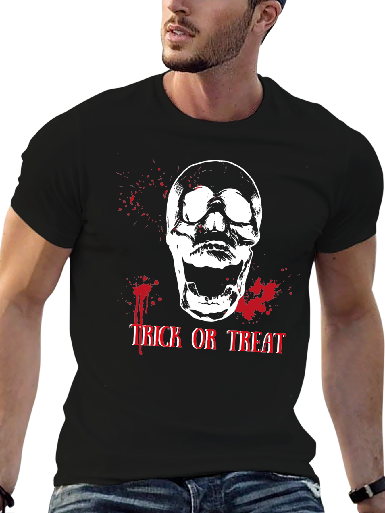 Black Halloween Skull Trick or Treat Black T-Shirt view 6