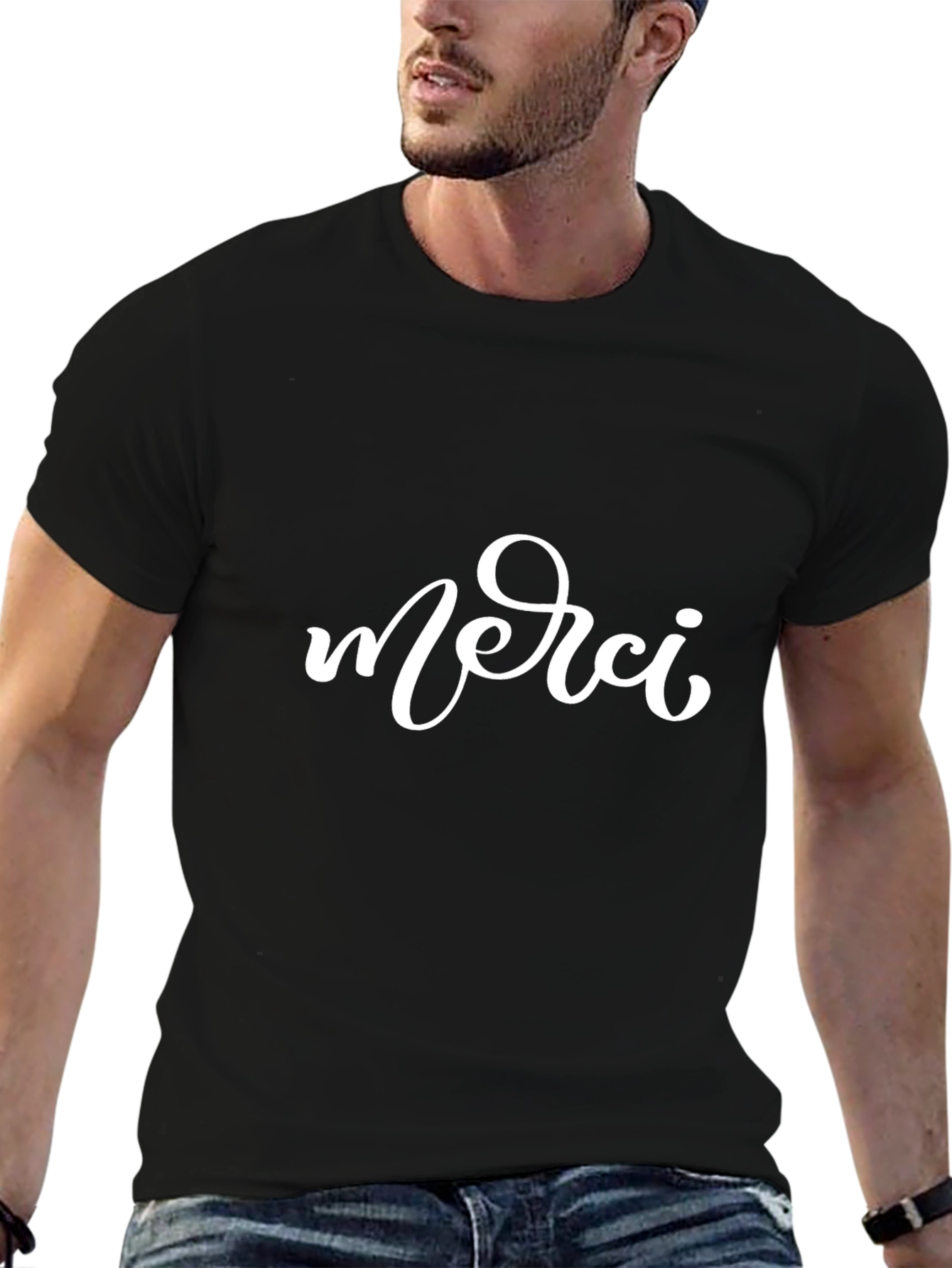 Black Merci Graphic Tee - Stylish Black T-Shirt view 6