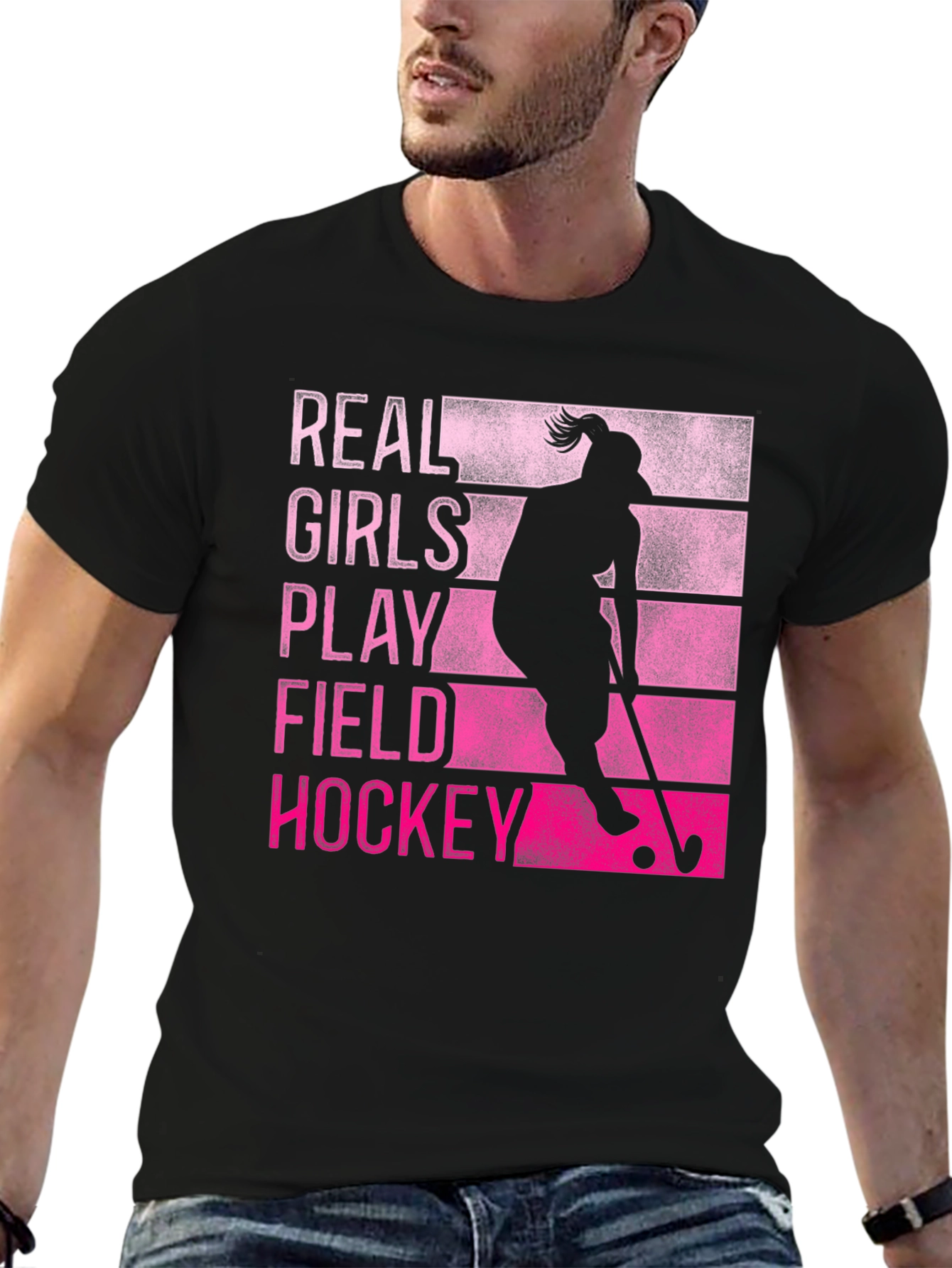 Black Real Girls Play Field Hockey T-Shirt view 6