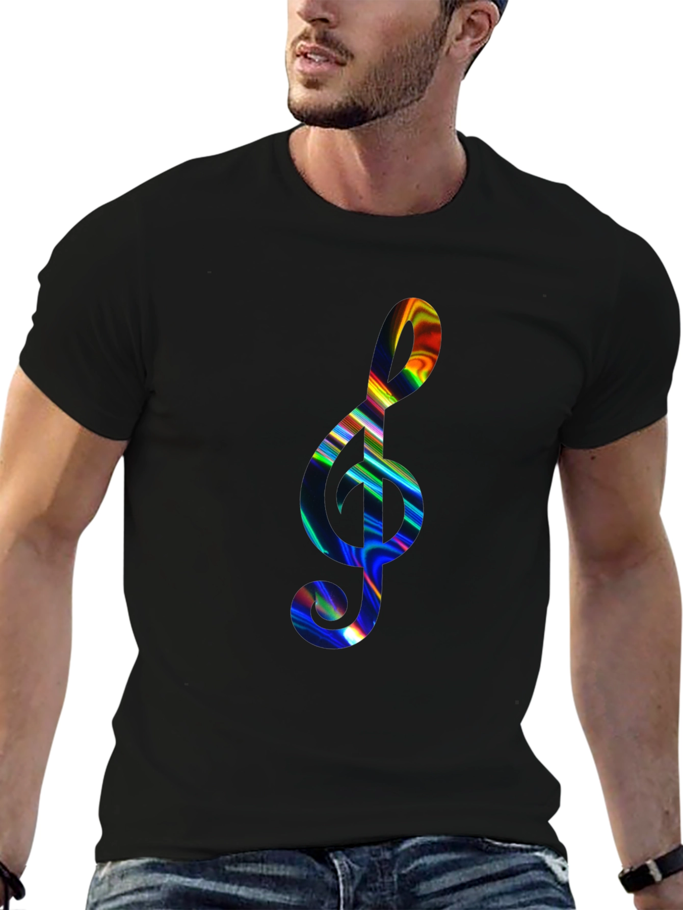 Black Rainbow Treble Clef Black T-Shirt view 6