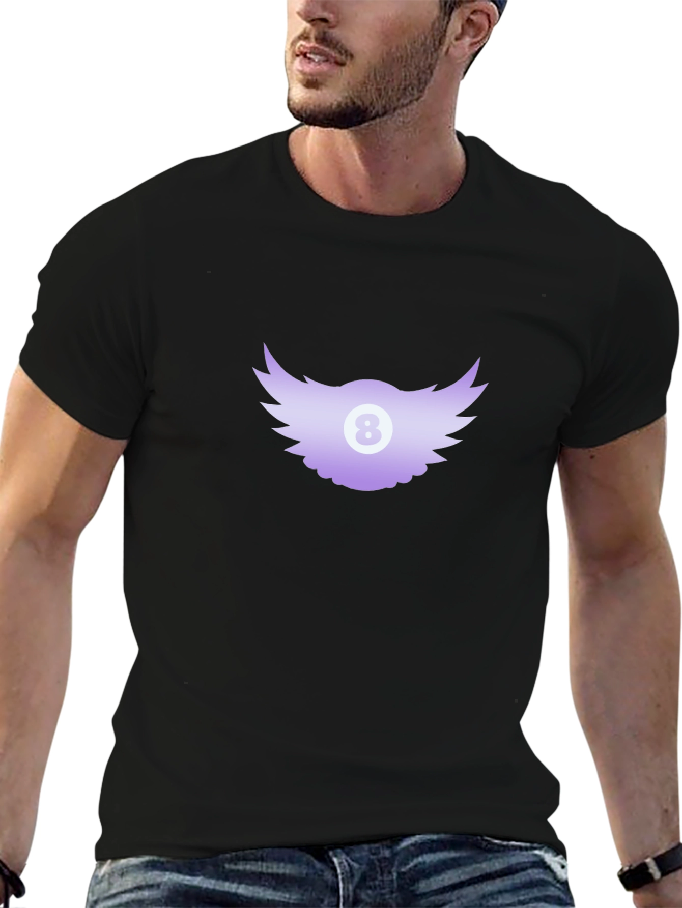 Black Winged 8 Ball Graphic Tee - Cool Black T-Shirt view 6