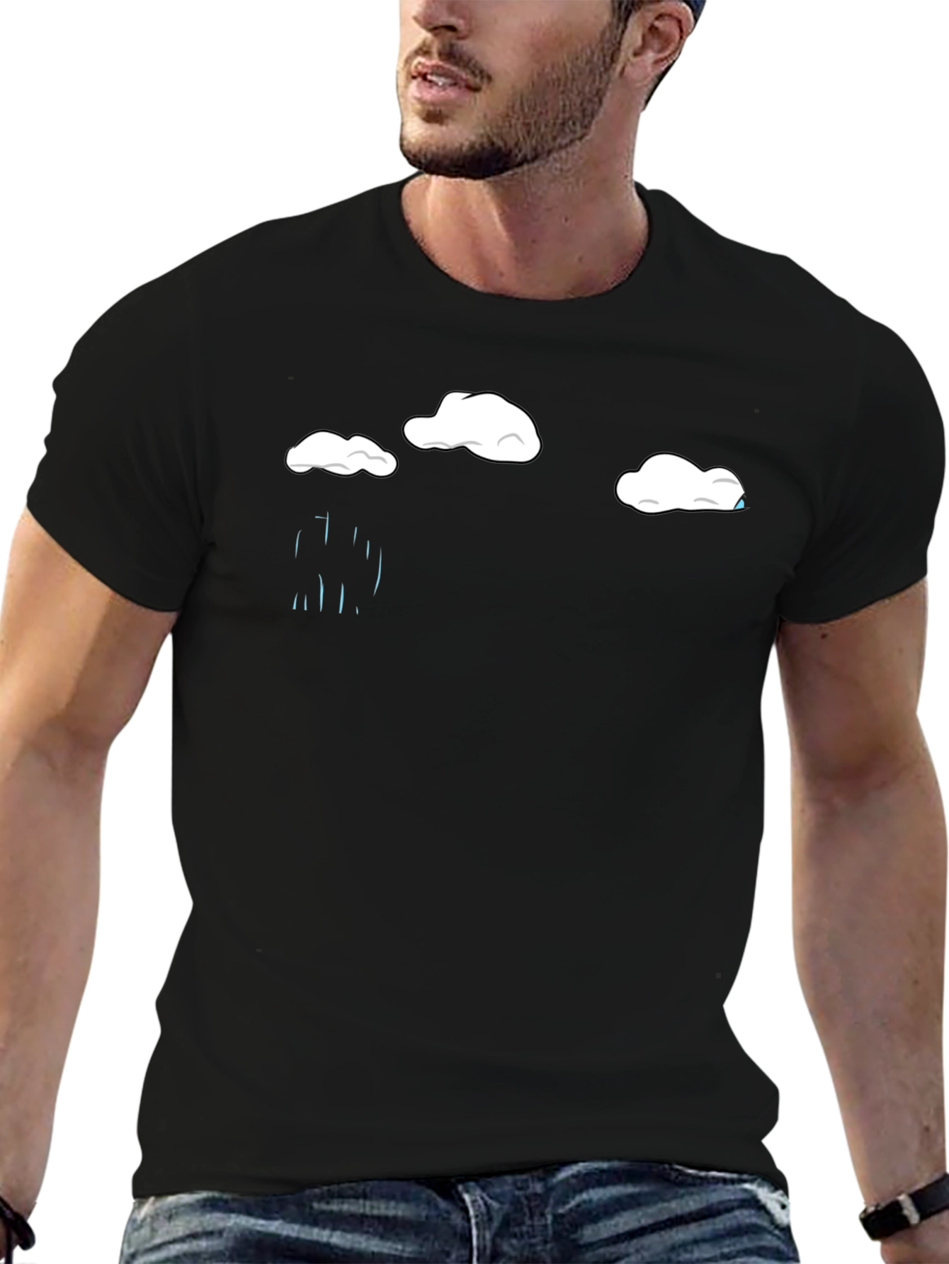 Black Rainy Day Cloud Graphic Tee - Black Cotton T-Shirt view 6
