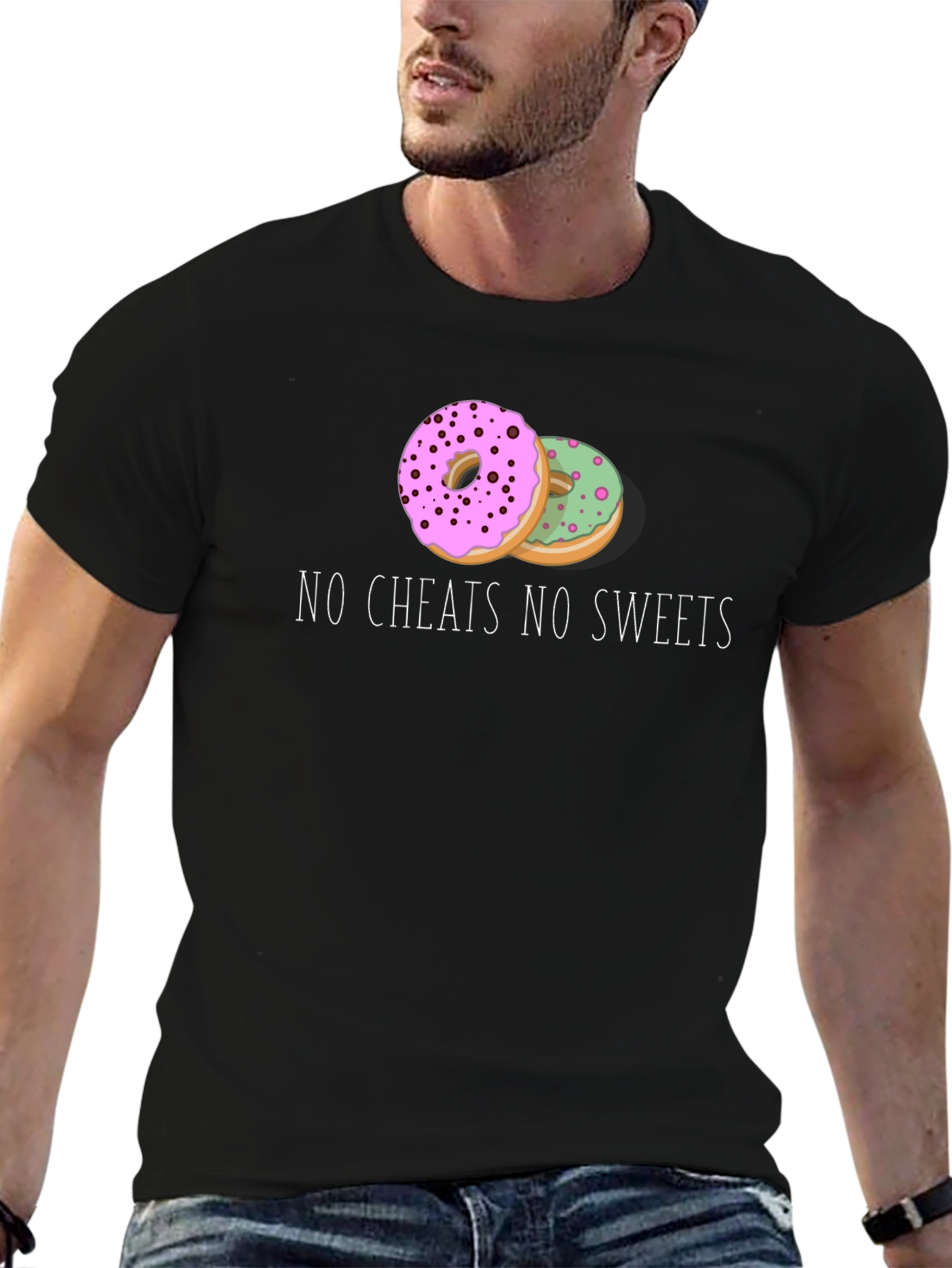 Black No Cheats No Sweets Donut Graphic Tee view 6