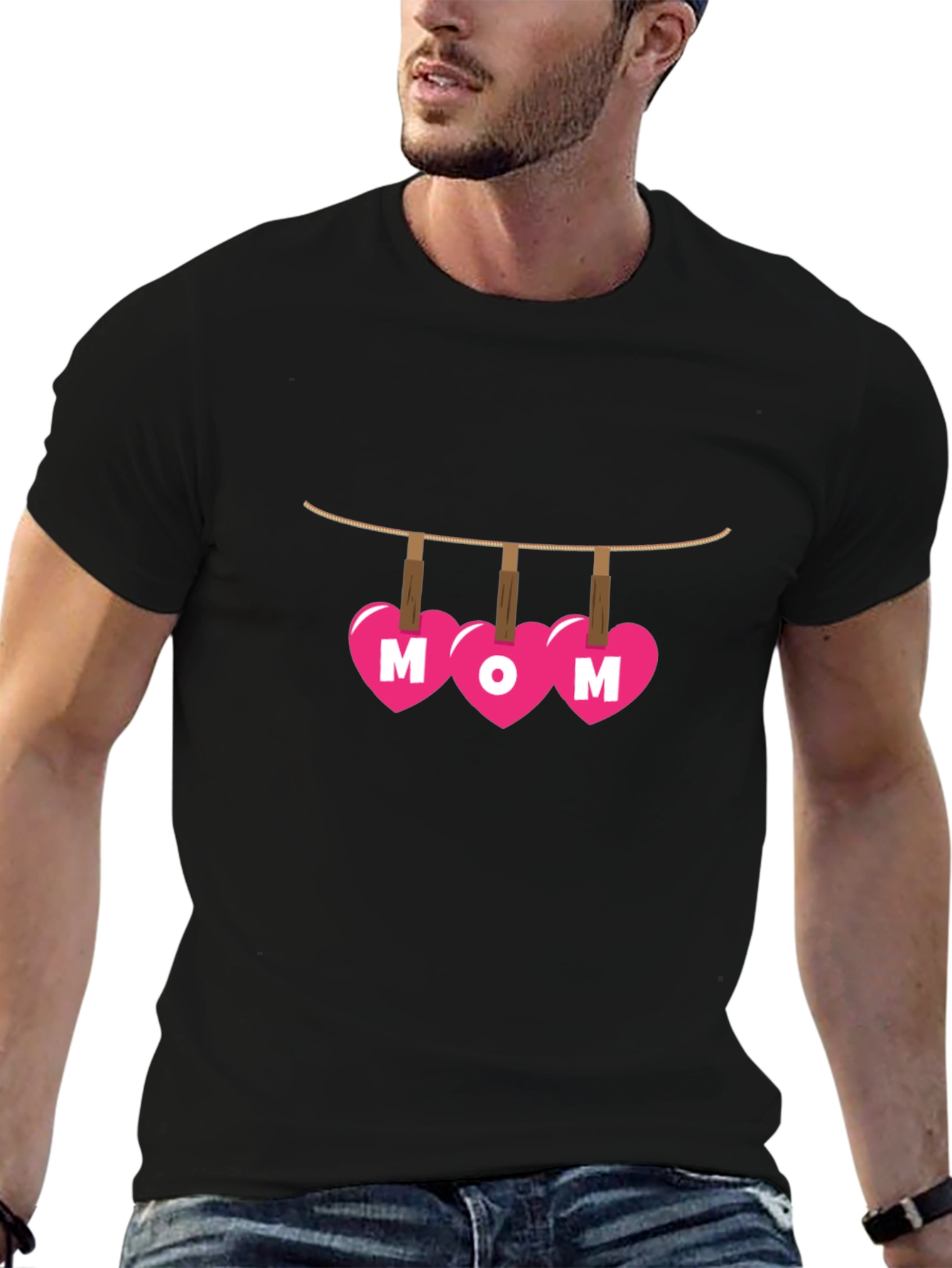 Black Mom Heart Clothesline Graphic T-Shirt view 6