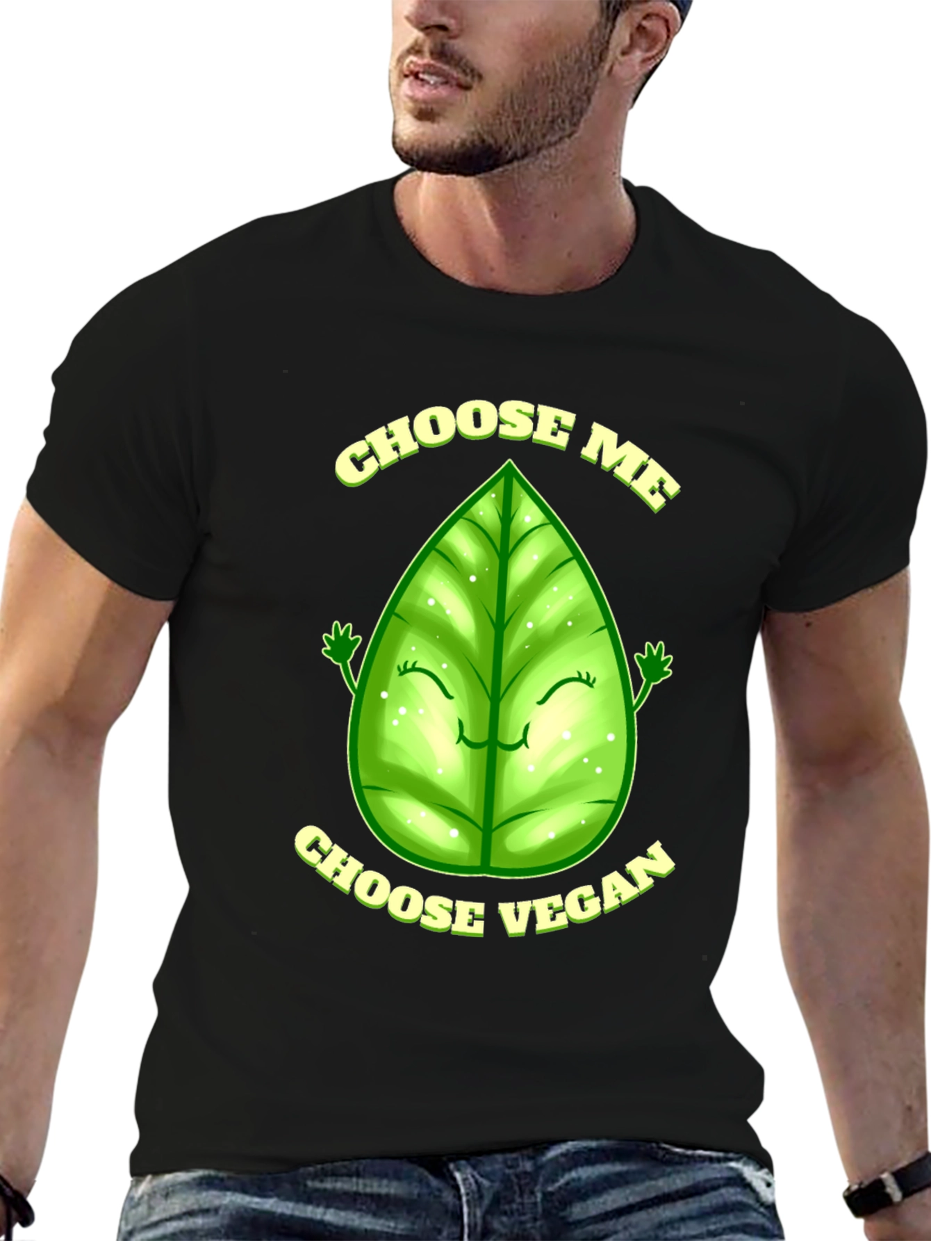 Black Choose Vegan T-Shirt - Leaf Design view 6
