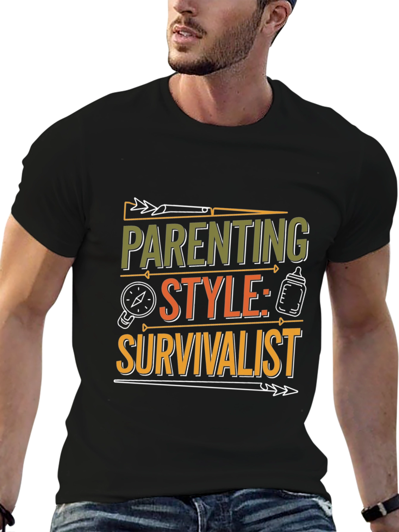 Black Parenting Style: Survivalist T-Shirt - Black Crew Neck Tee view 6