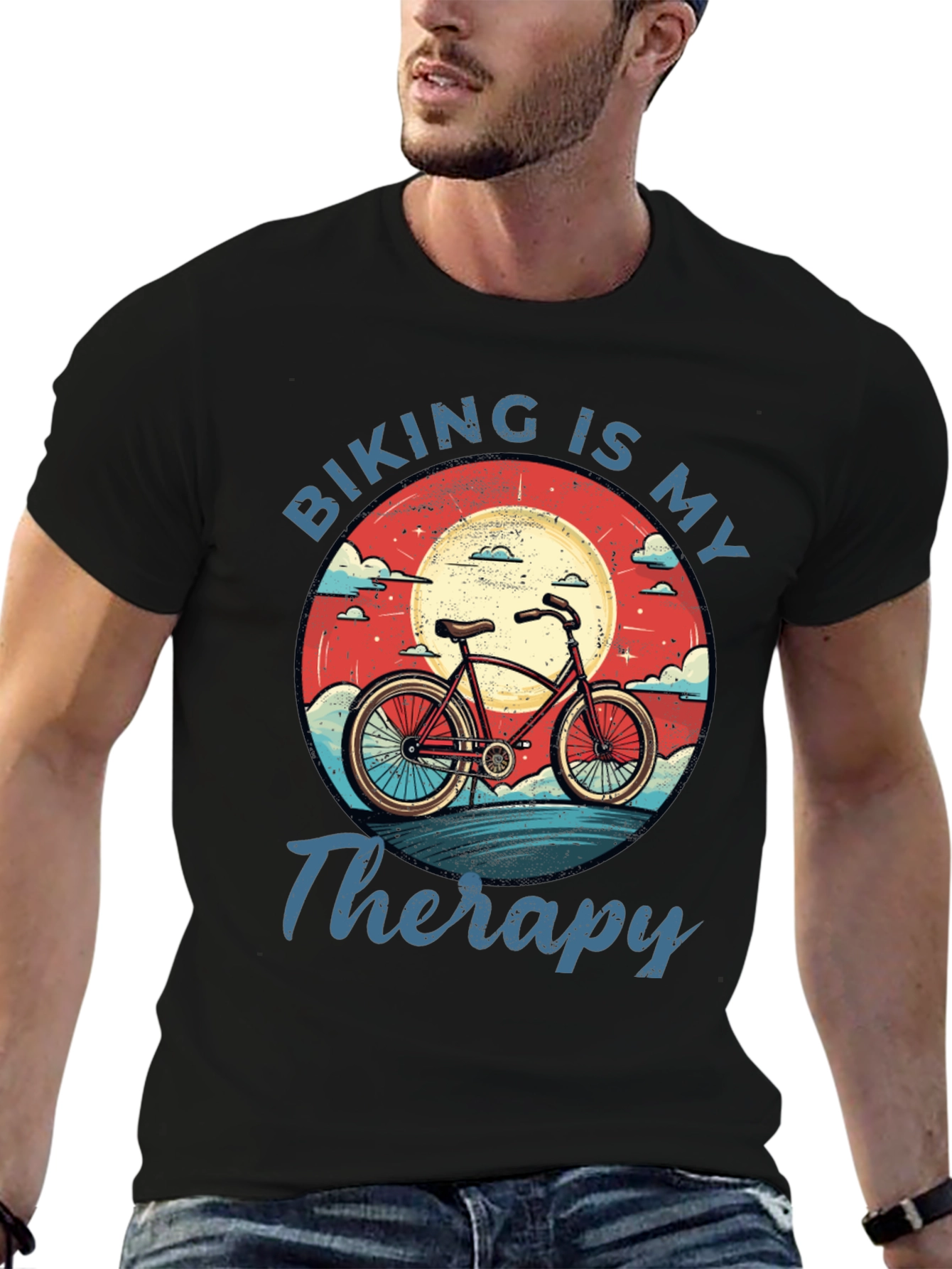 Black Biking is My Therapy Graphic T-Shirt view 6