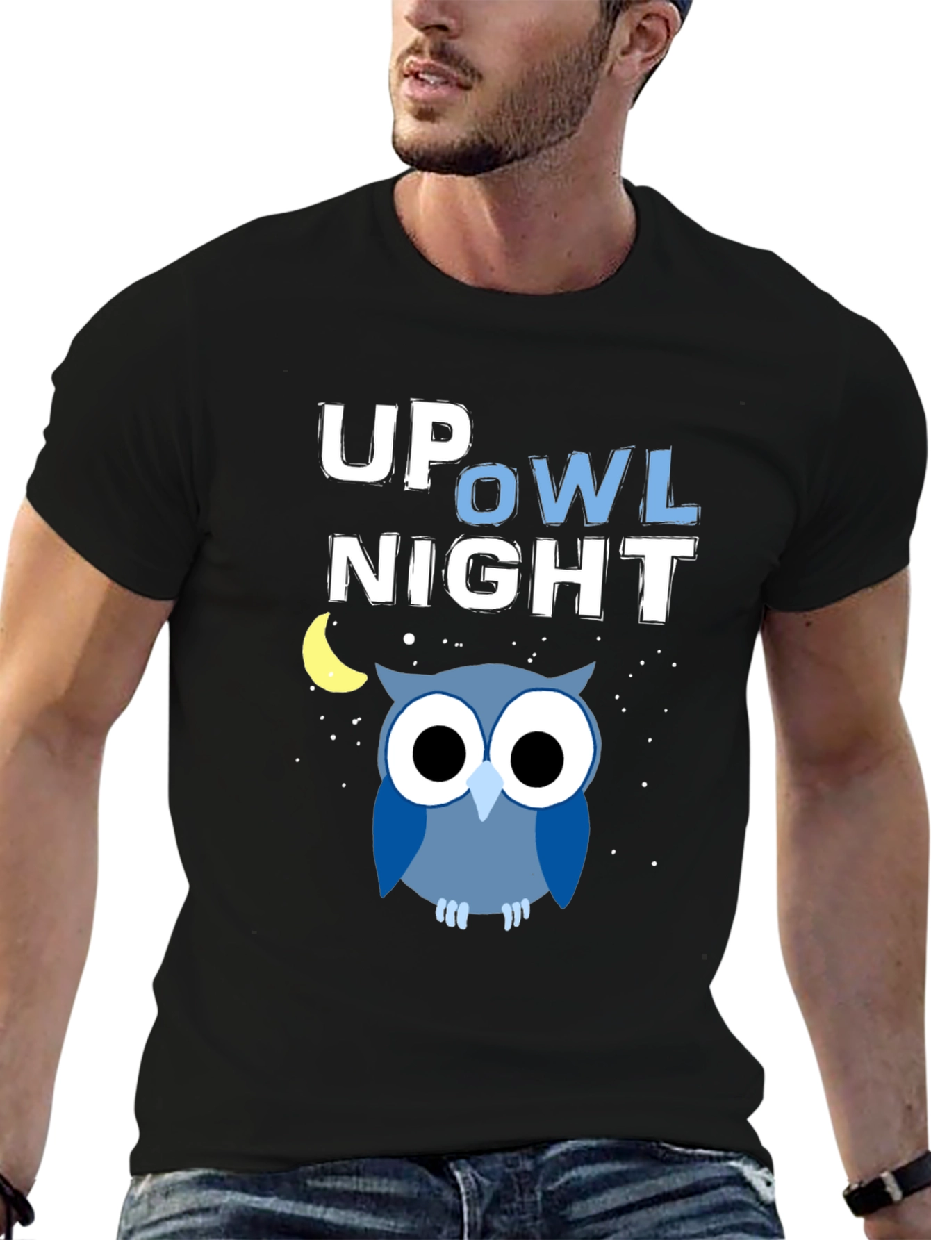 Black Up Owl Night Graphic Tee - Midnight Blue view 6