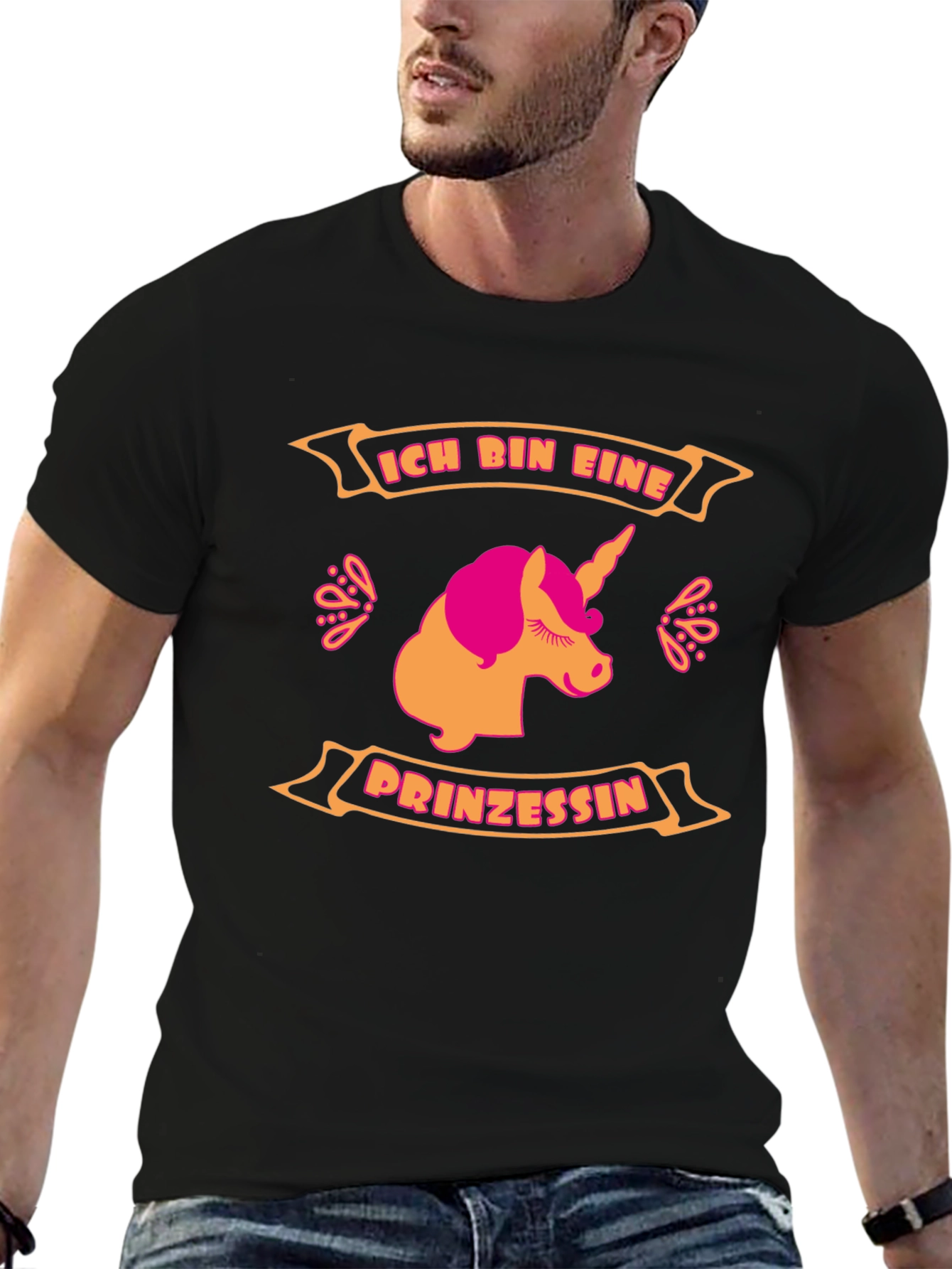 Black Unicorn Prinzessin Graphic Tee - Black Cotton T-Shirt view 6