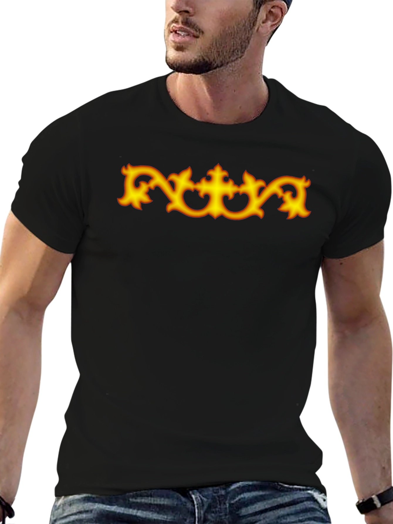Black Black T-Shirt with Ornamental Gold Design view 6