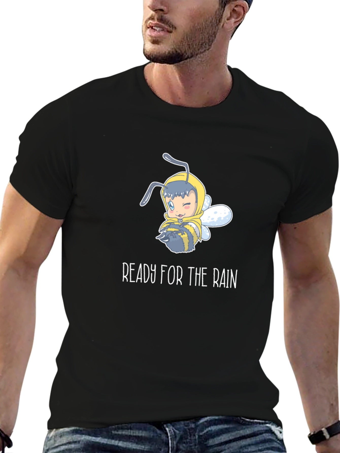 Black Ready for the Rain Cartoon Bee T-Shirt view 6