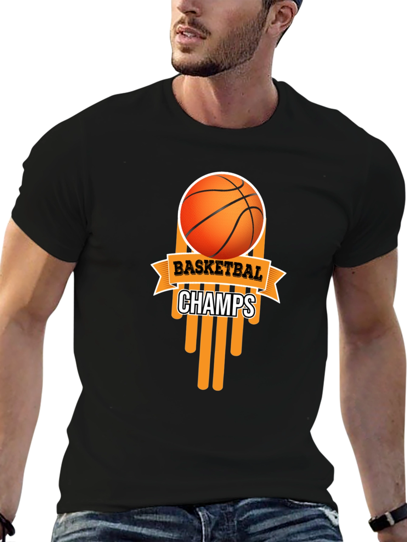 Black Basketball Champs Black Graphic T-Shirt view 6