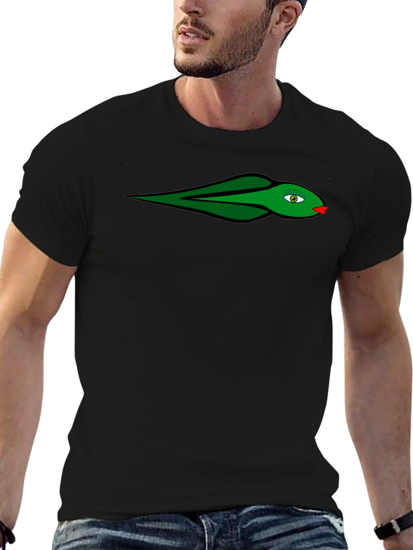 Black Black T-Shirt with Green Snake Design view 6