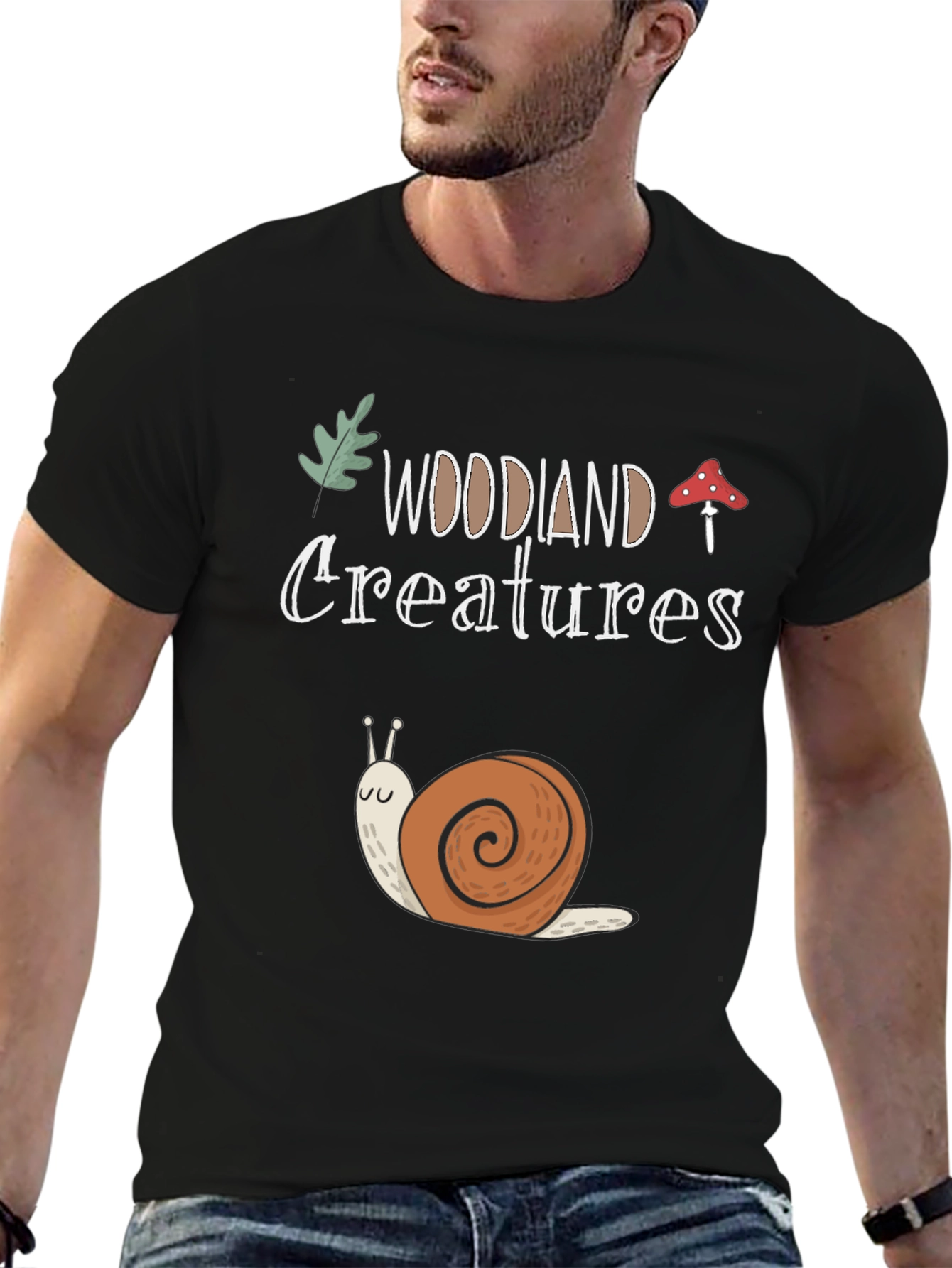 Black Woodland Creatures Snail Graphic T-Shirt view 6