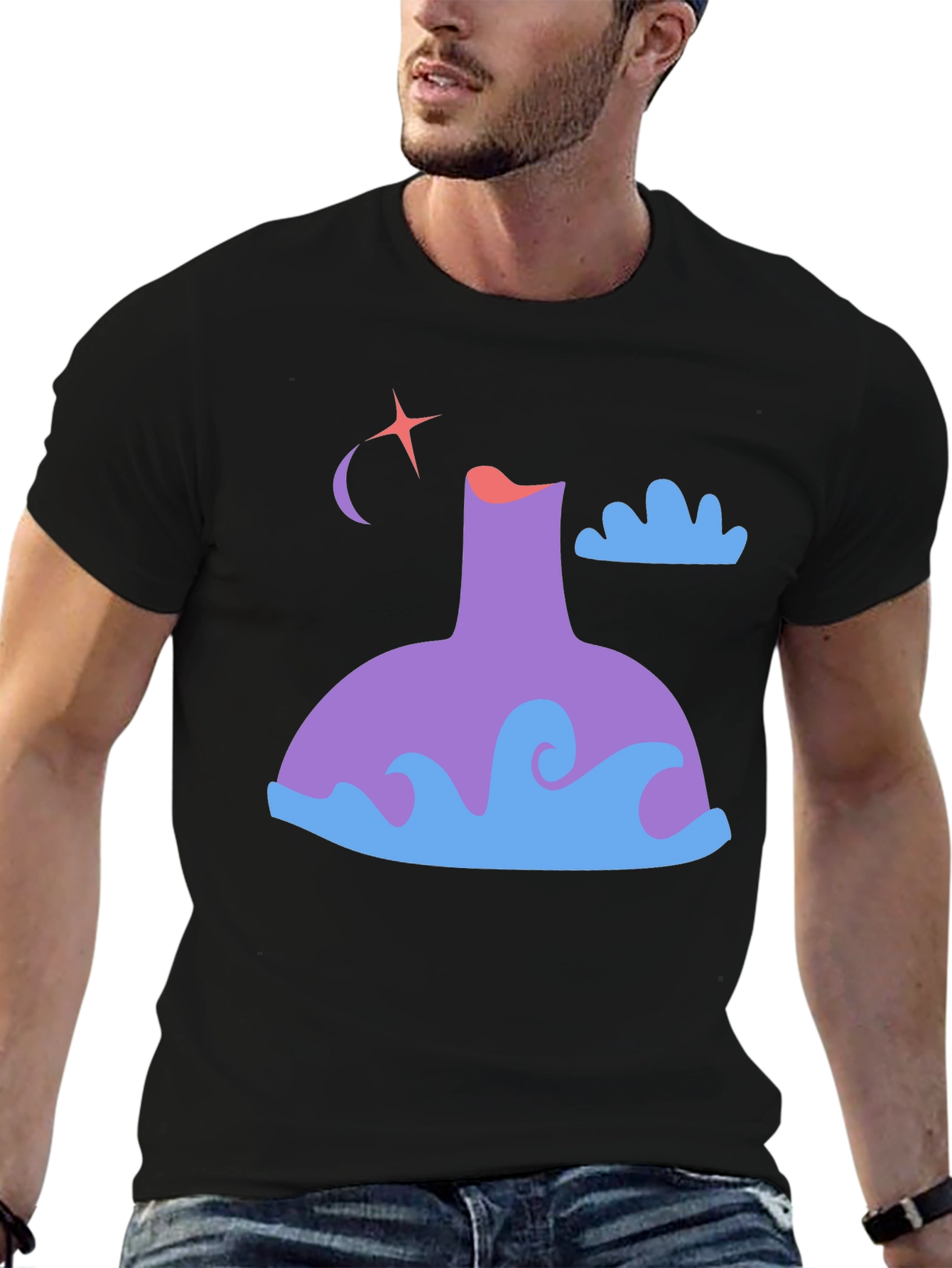 Black Whimsical Graphic Tee - Night Sky Design view 6