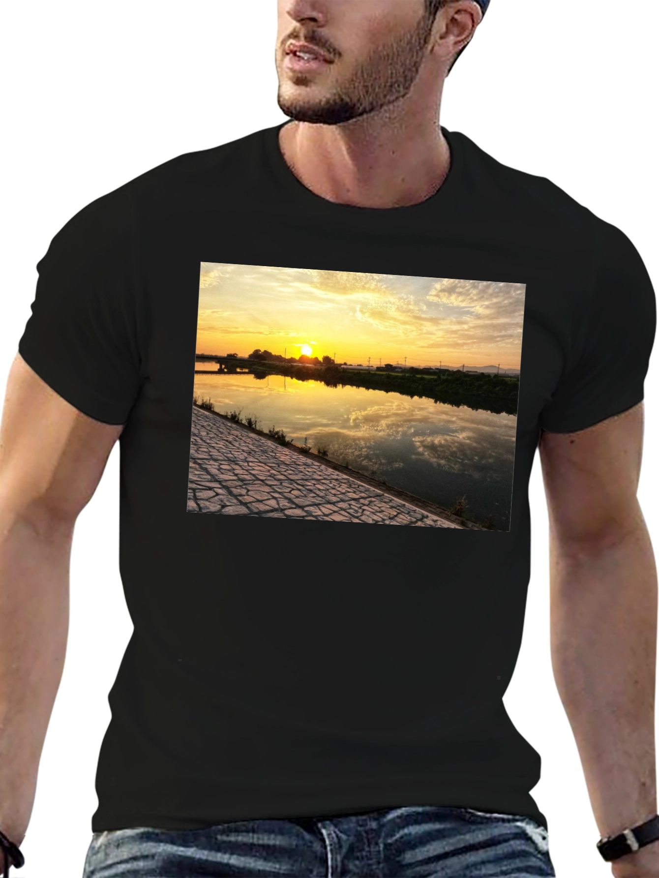 Black Sunset River Graphic Tee - Black view 6
