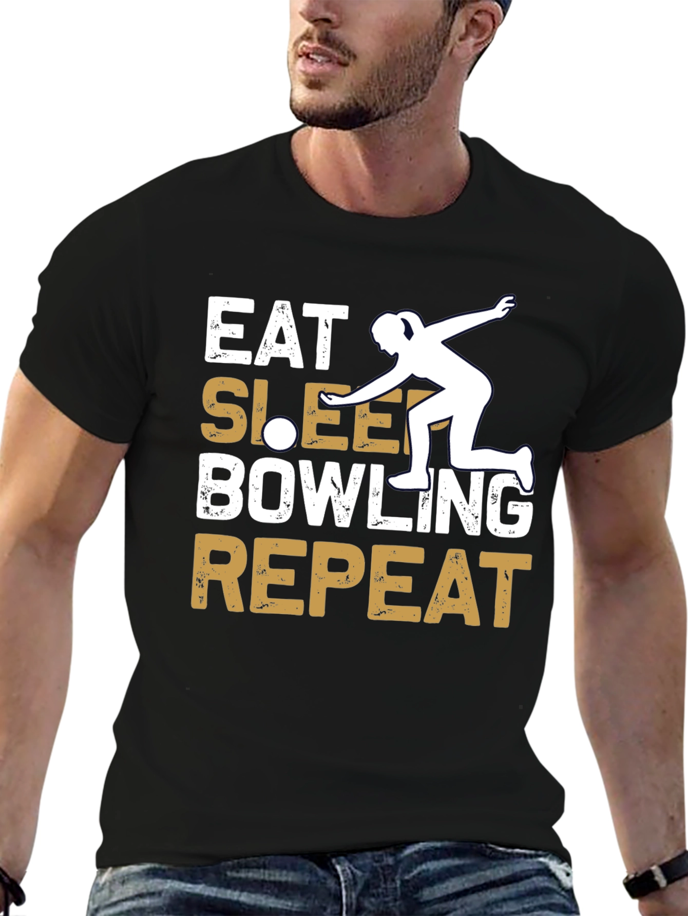 Black Eat Sleep Bowling Repeat Graphic Tee view 6