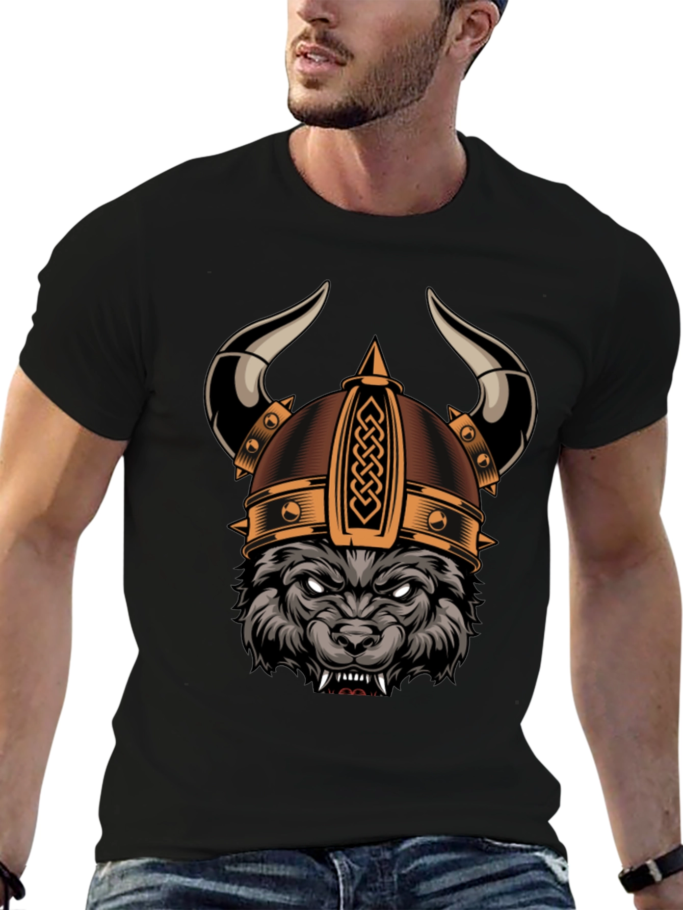 Black Viking Wolf Graphic Tee - Black view 6