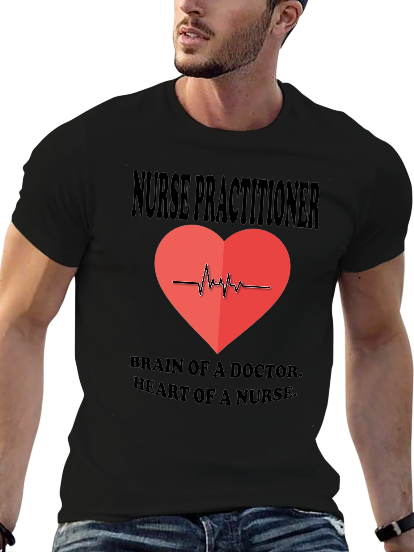 Black Nurse Practitioner Heartbeat T-Shirt view 6
