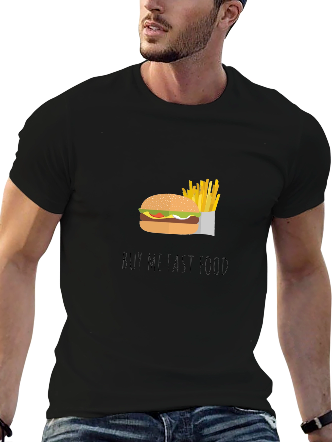 Black Buy Me Fast Food Graphic Tee - Unisex Black T-Shirt view 6