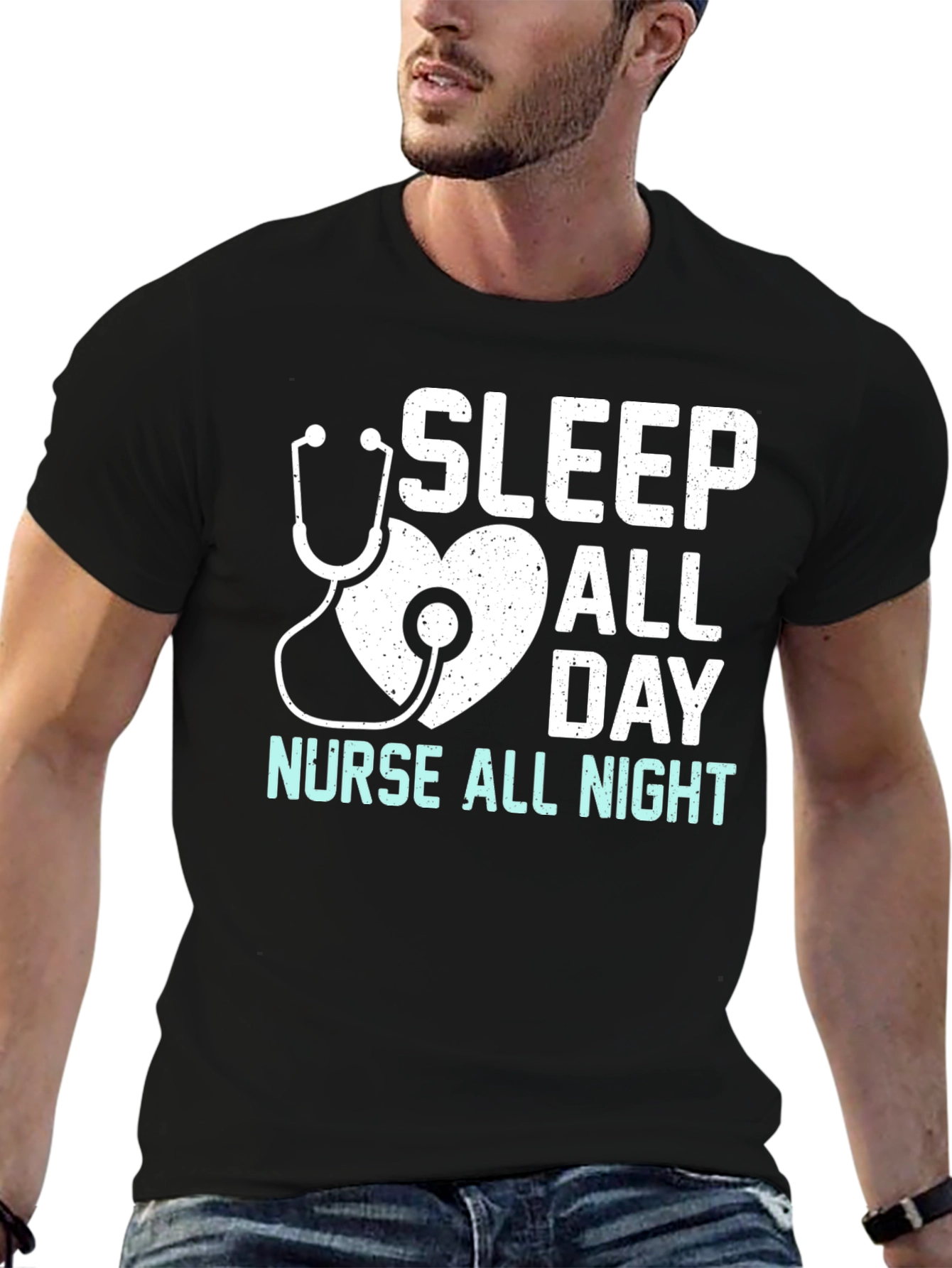 Black Nurse T-Shirt - Sleep All Day, Nurse All Night view 6