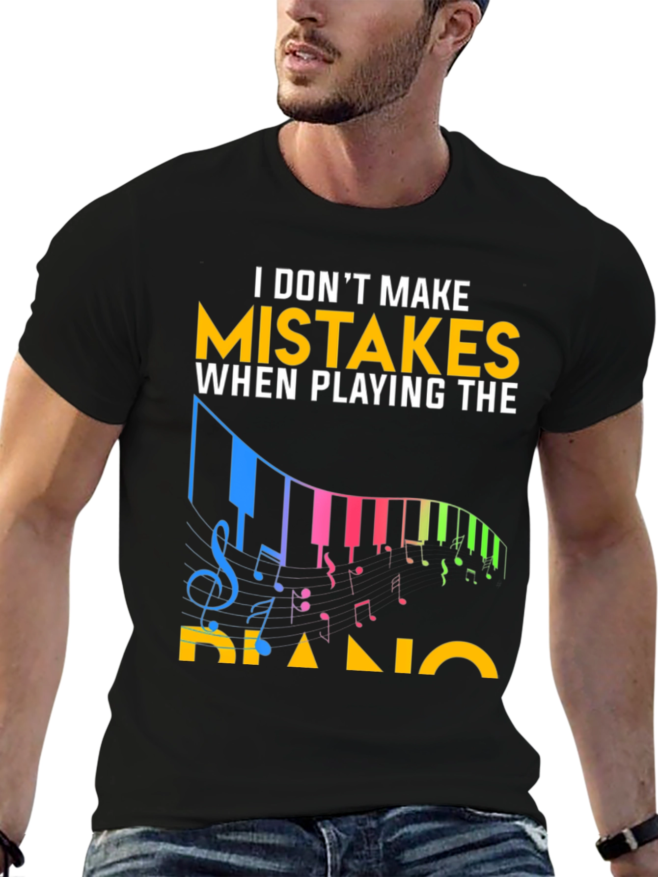 Black Funny Piano Player T-Shirt: No Mistakes! view 6
