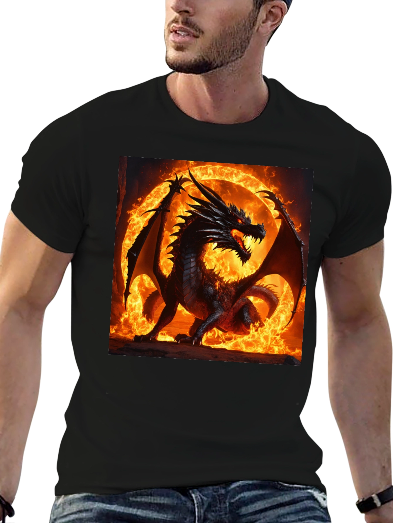Black Fiery Dragon Graphic T-Shirt view 6