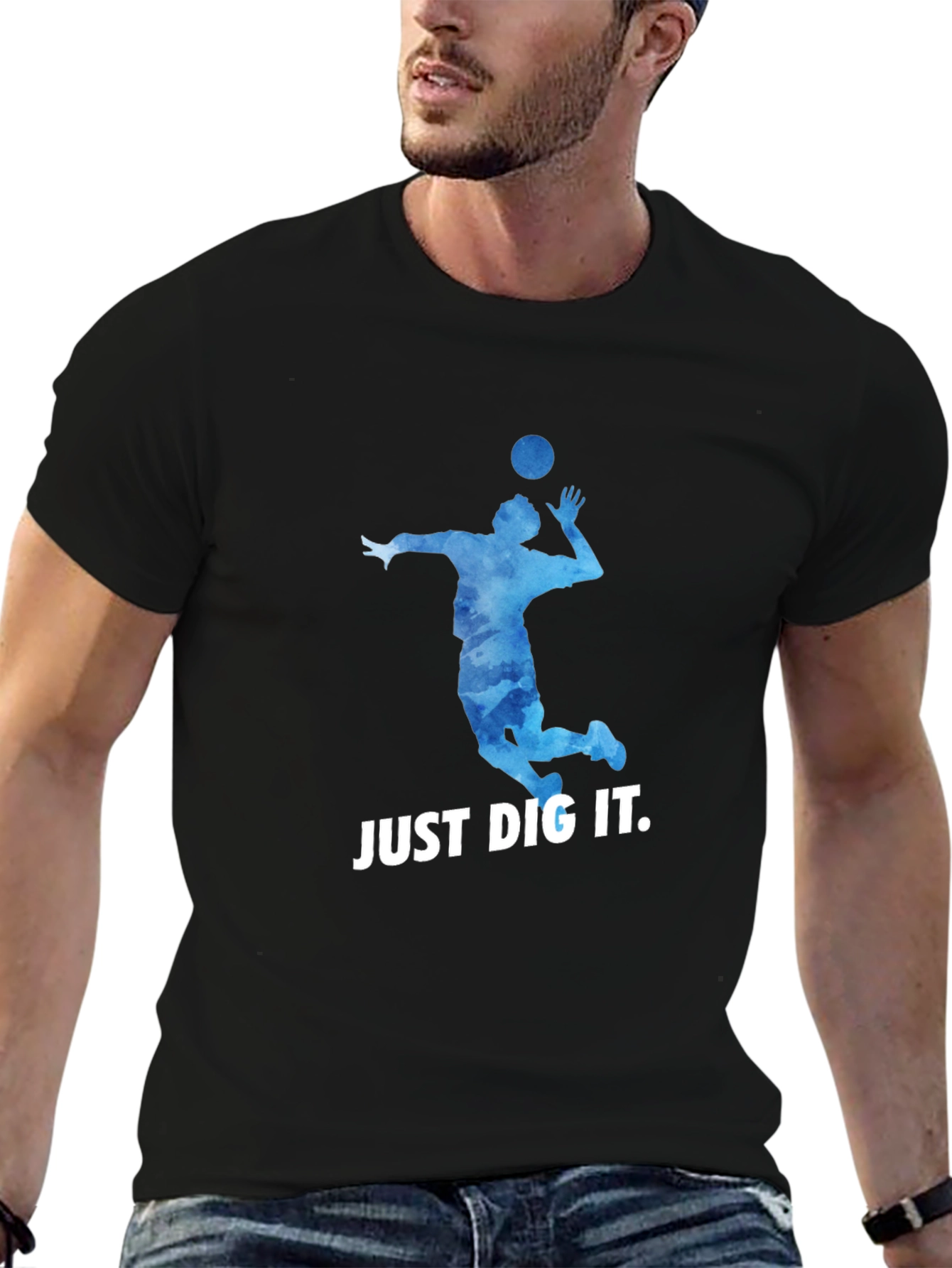 Black Volleyball Graphic Tee - "Just Dig It" T-Shirt view 6