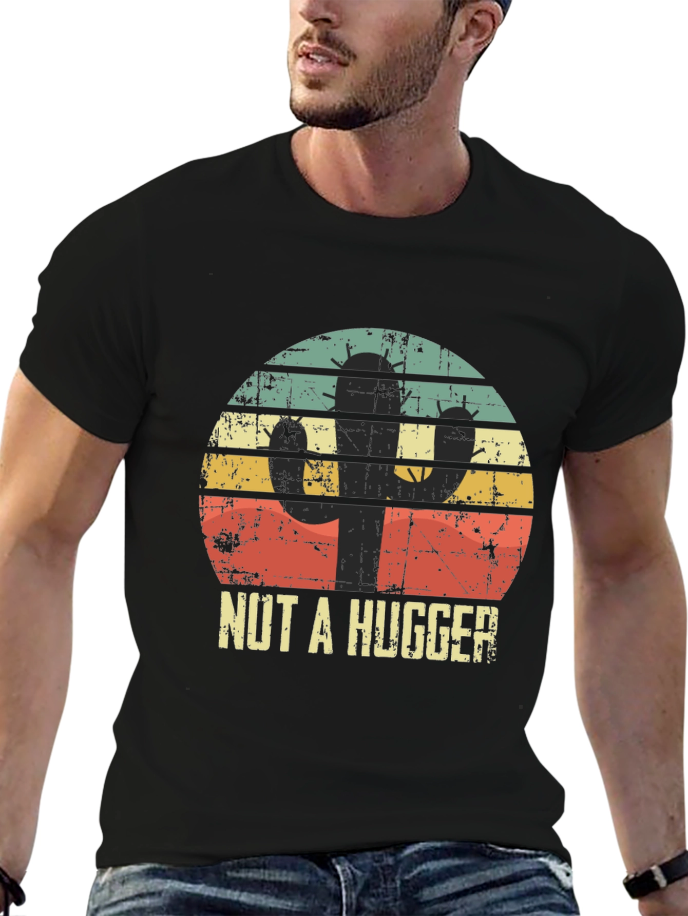 Black Cactus Humor Graphic Tee - "Nut A Hugger" view 6