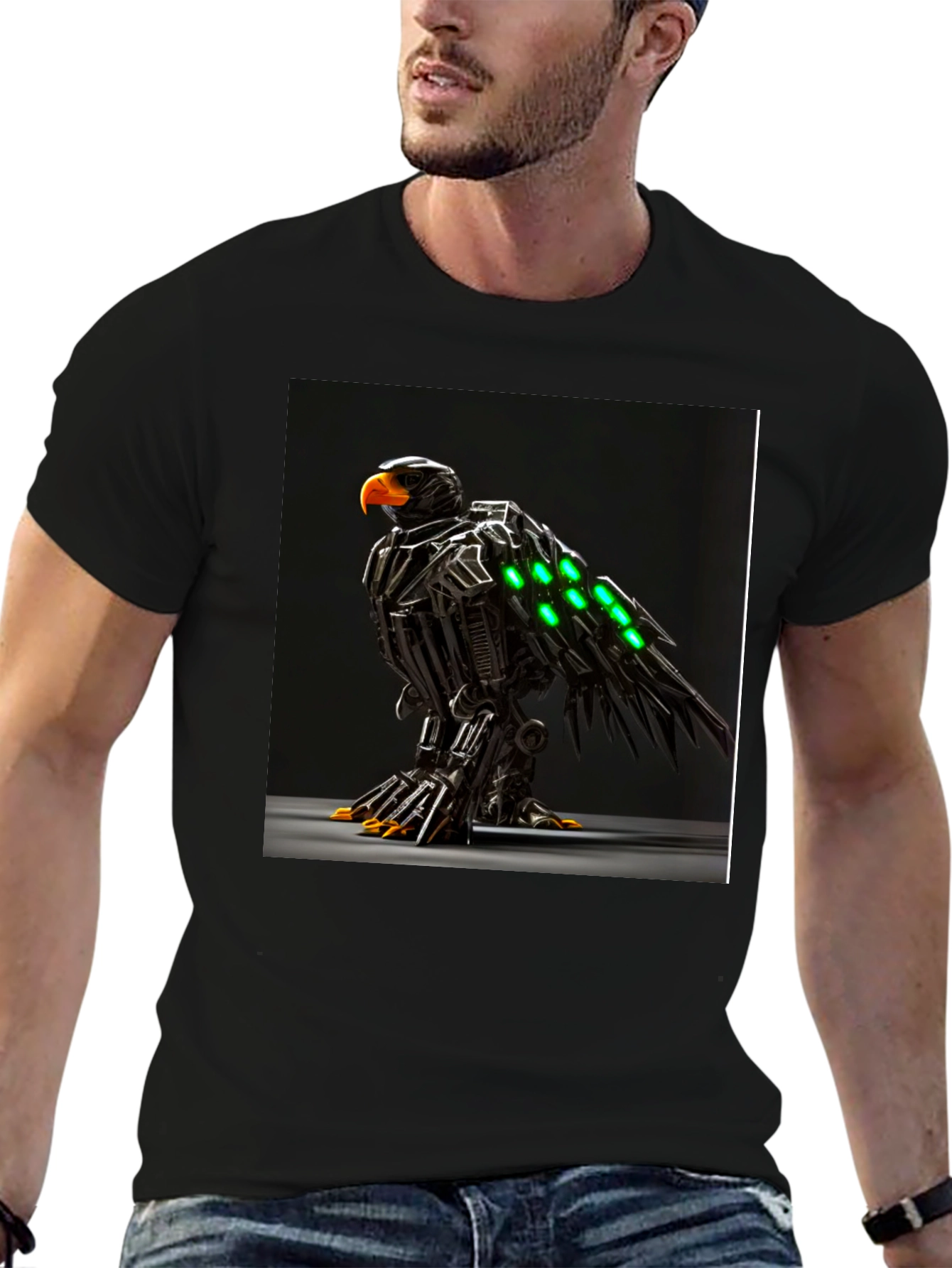 Black Robotic Eagle Graphic Tee - Bold Black view 6