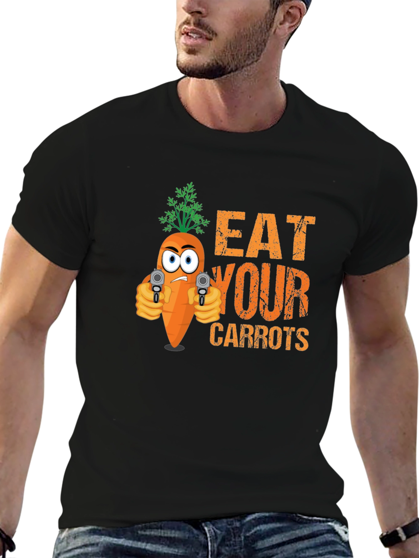 Black Eat Your Carrots Funny Graphic T-Shirt view 6