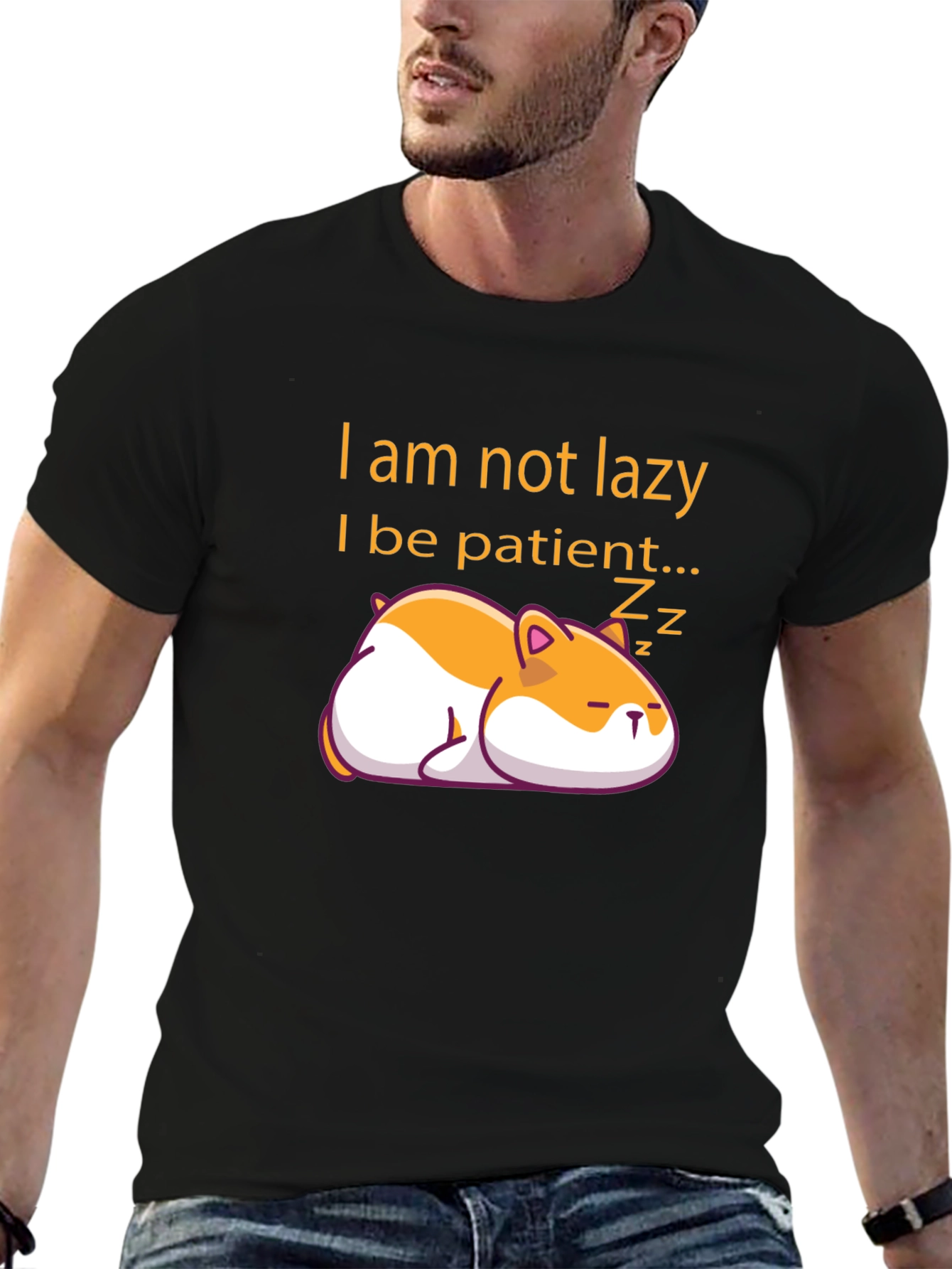 Black Funny Lazy Hamster Graphic T-Shirt view 6