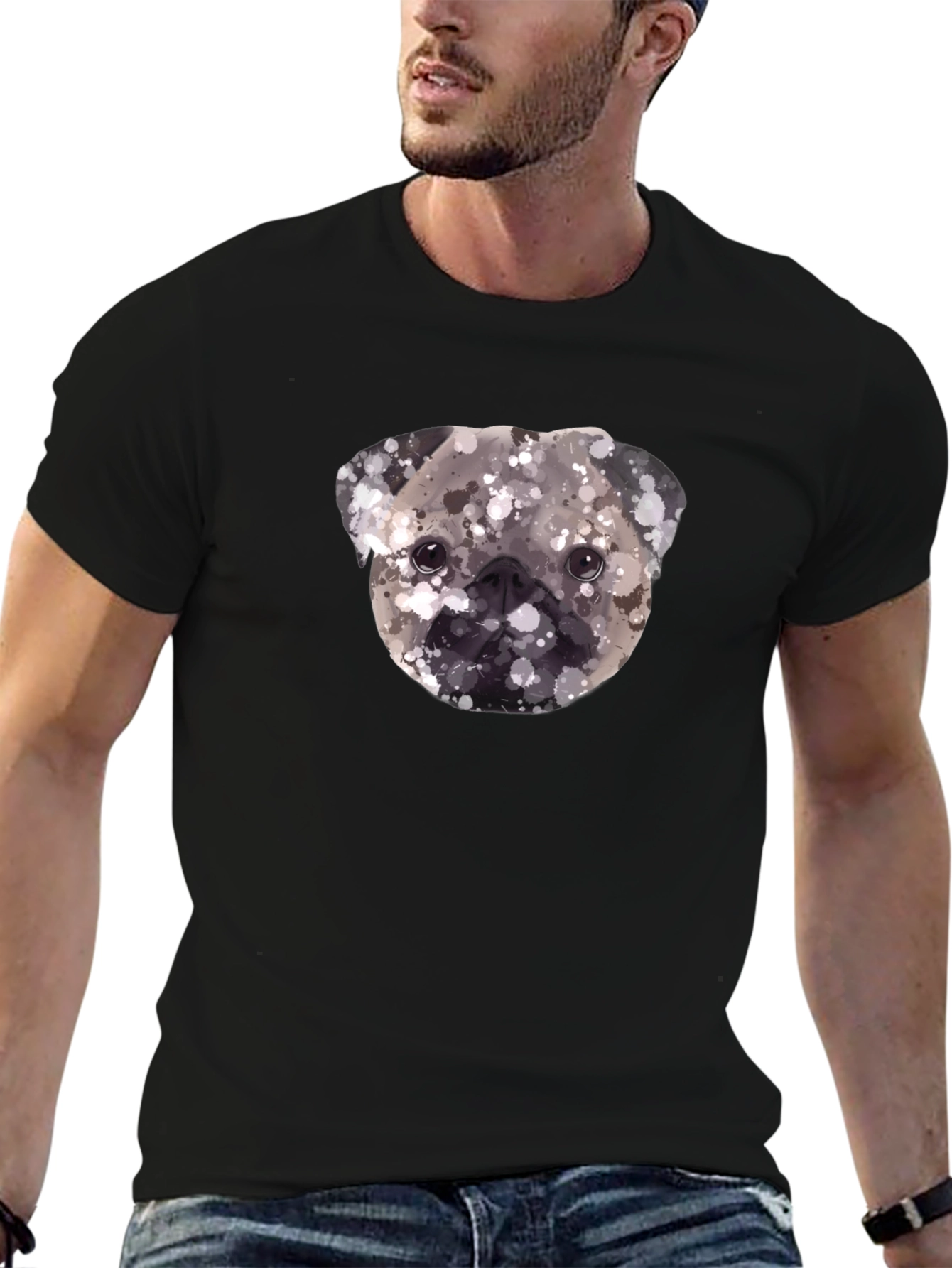 Black Pug Head Graphic Print Tee view 6