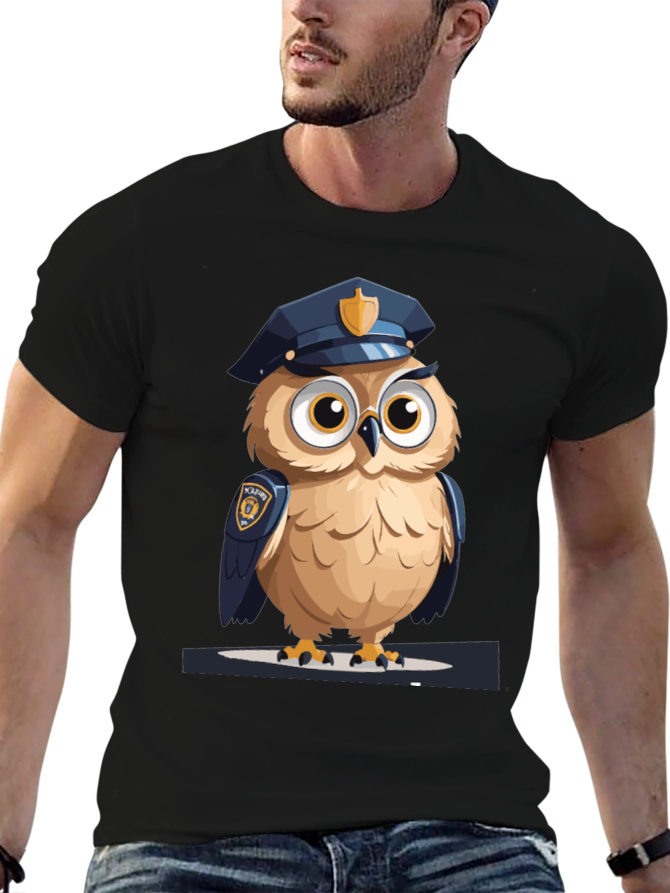 Black Owl Police Graphic Tee - Men's Black T-Shirt view 6