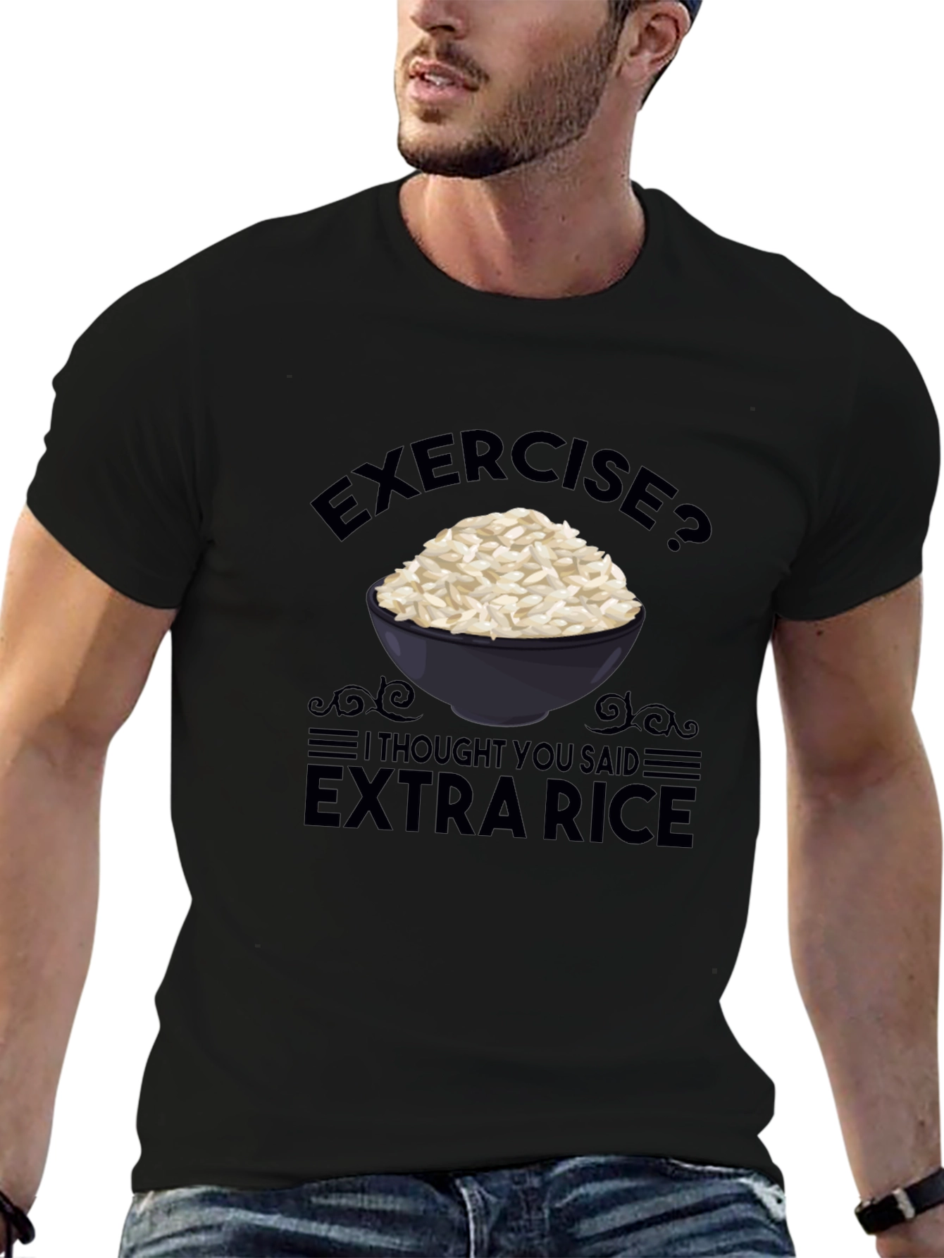 Black Exercise? Extra Rice Funny T-Shirt view 6
