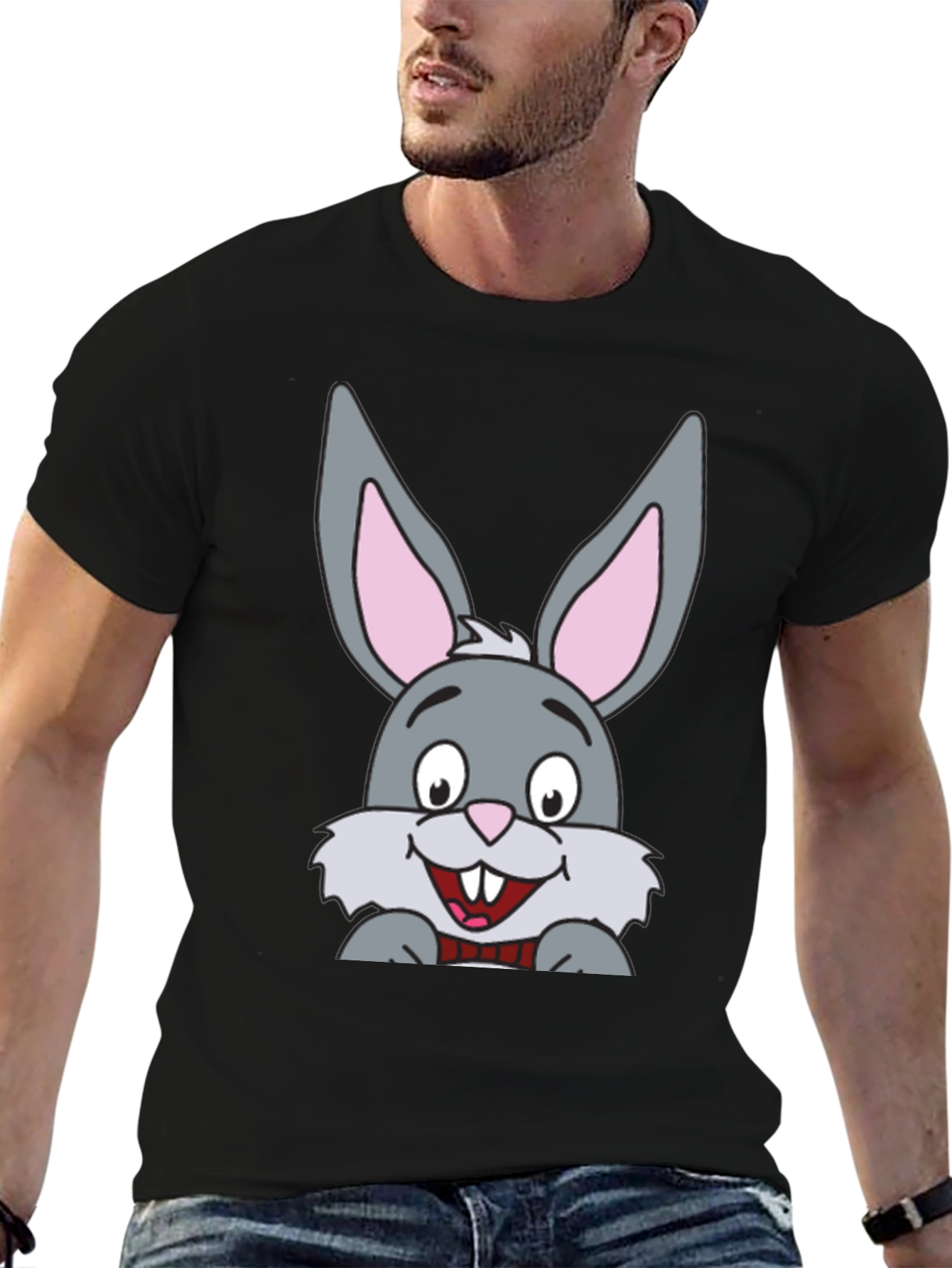 Black Cartoon Bunny Rabbit Graphic T-Shirt view 6