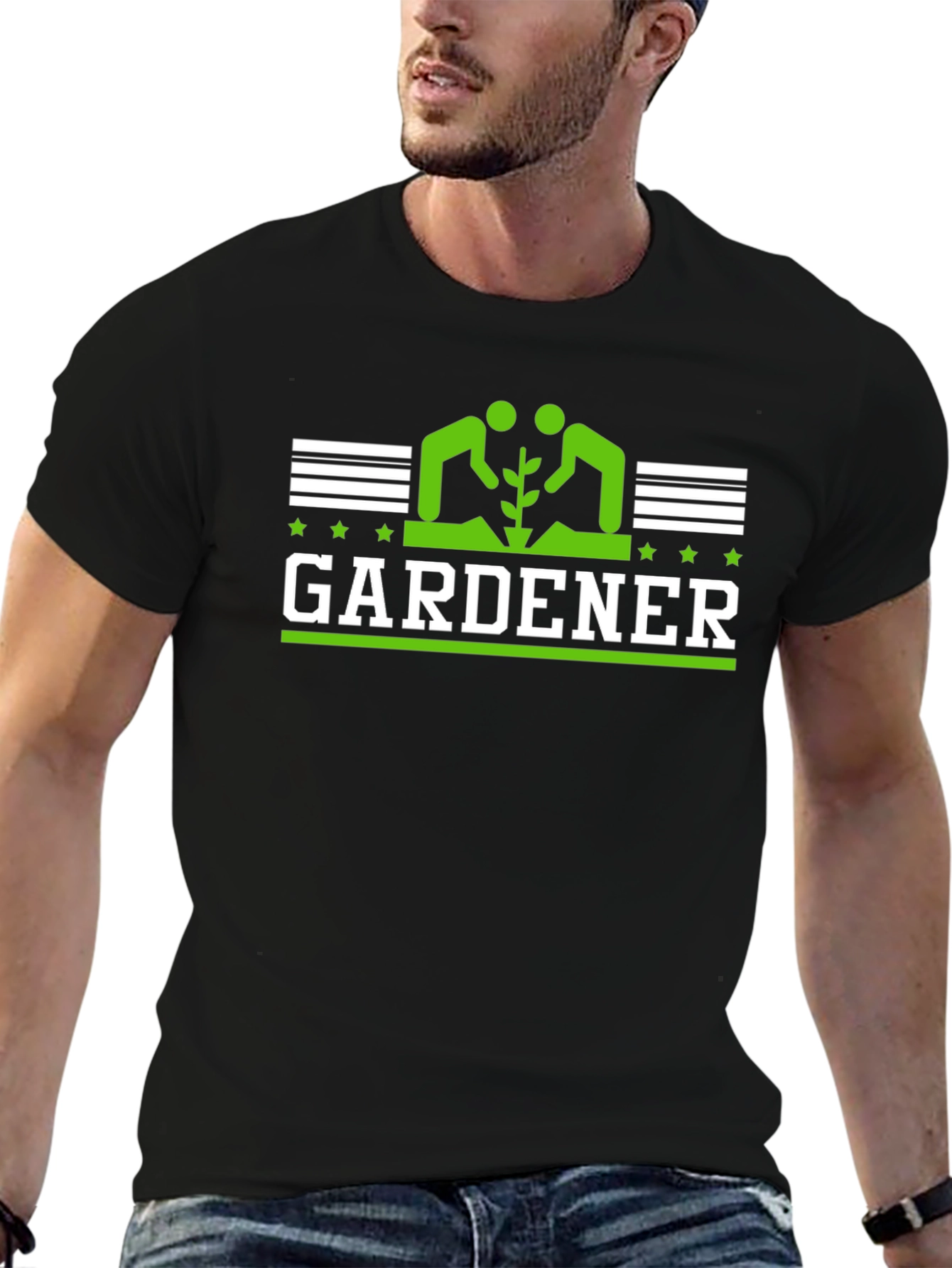 Black Gardener Graphic Tee - Green on Black view 6