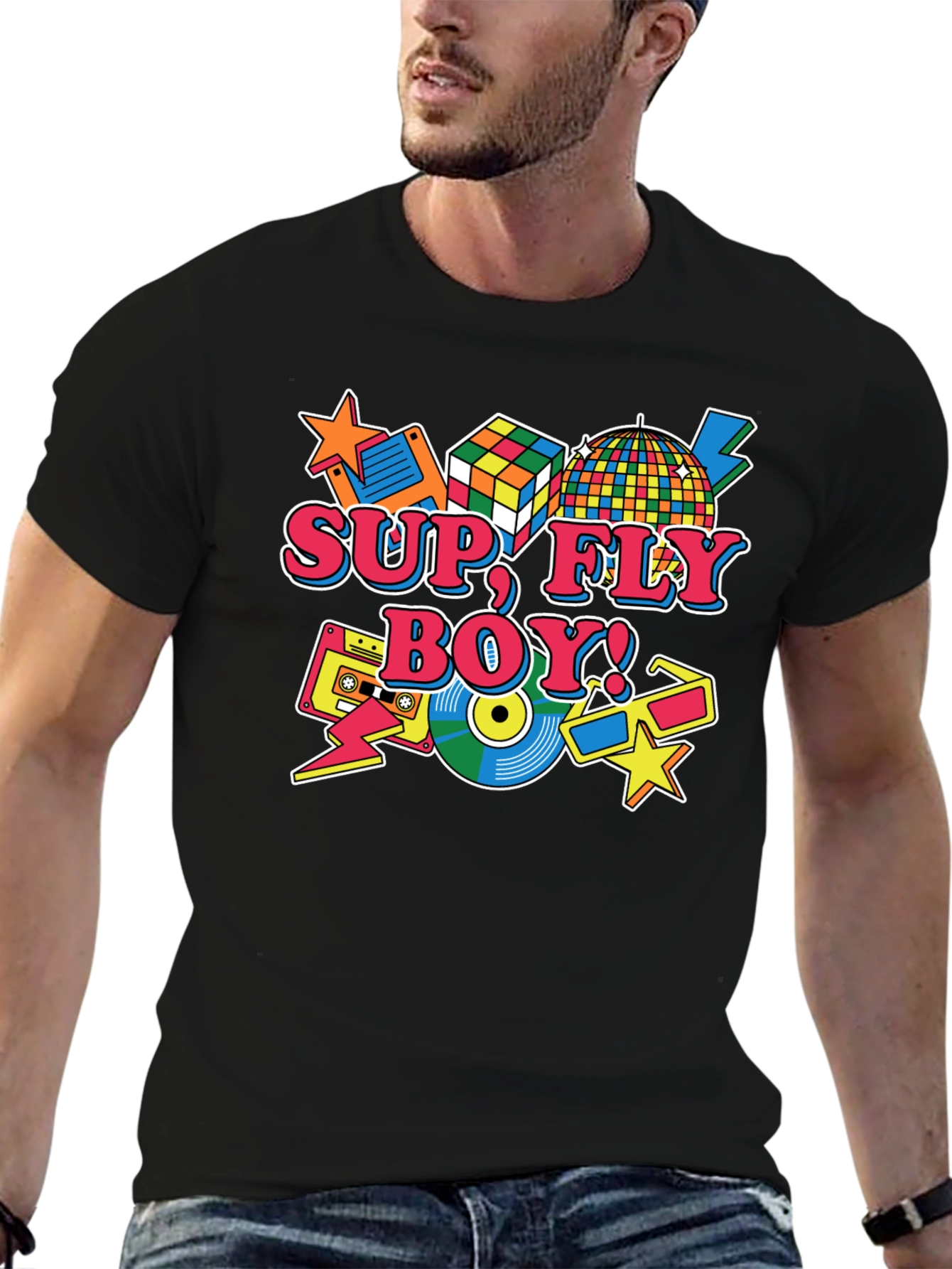 Black Retro "Sup Fly Boy!" Graphic T-Shirt view 6