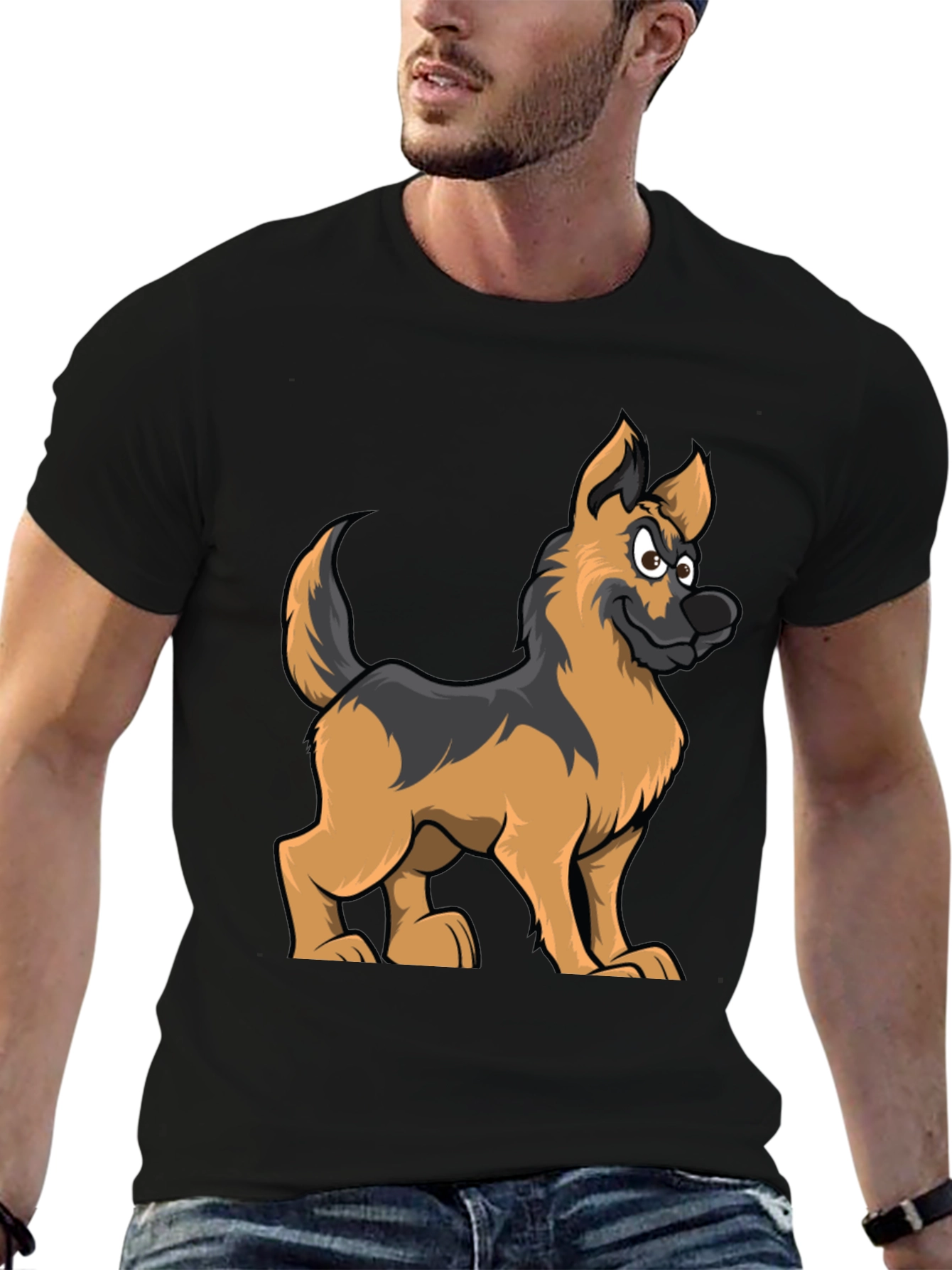 Black Cartoon German Shepherd Graphic Tee view 6
