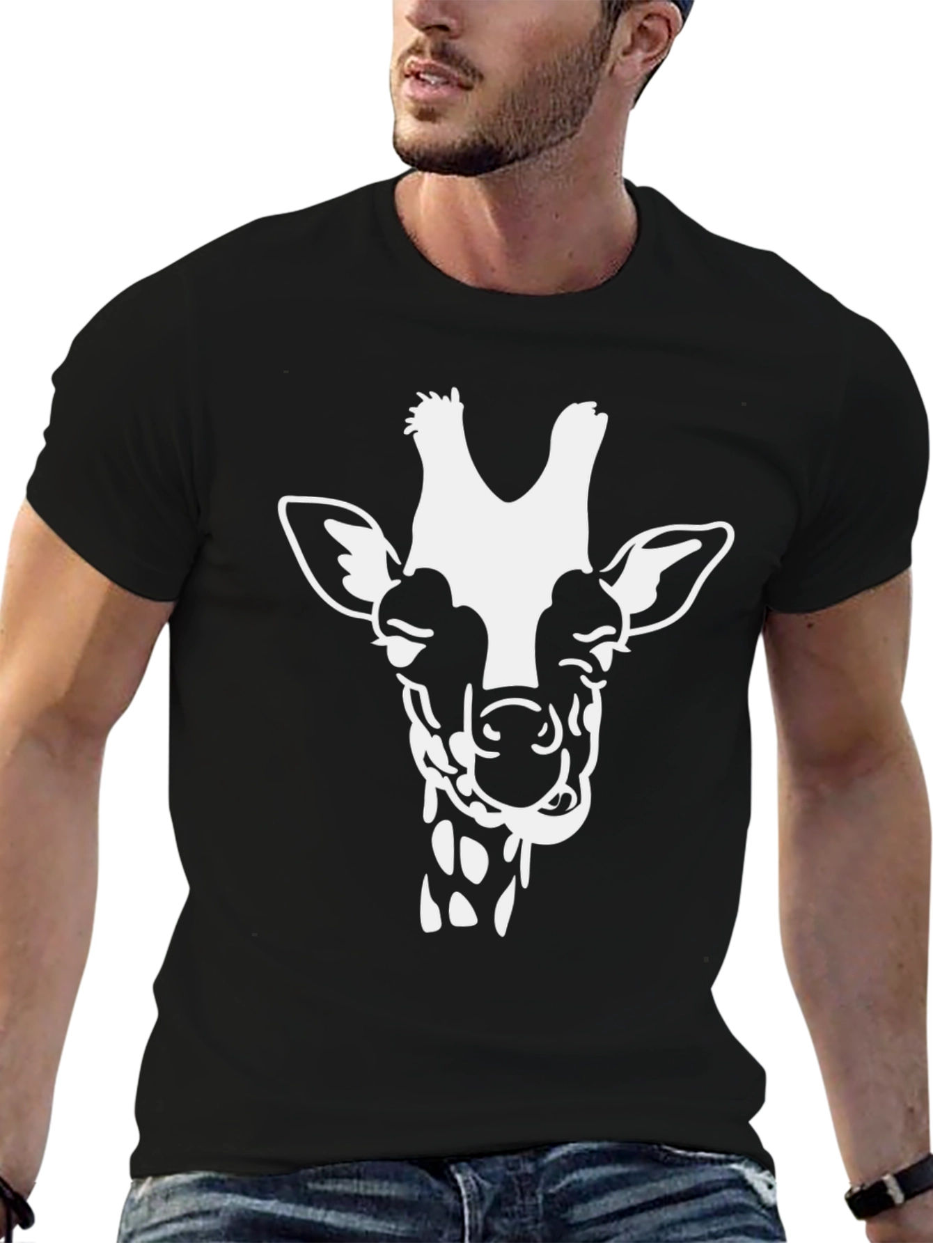 Black Giraffe Graphic Tee - Black Cotton Blend T-Shirt view 6