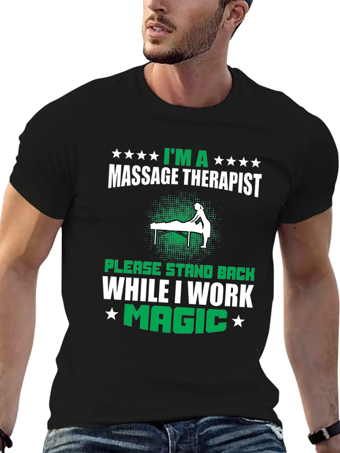 Black Massage Therapist T-Shirt - Work Magic view 6