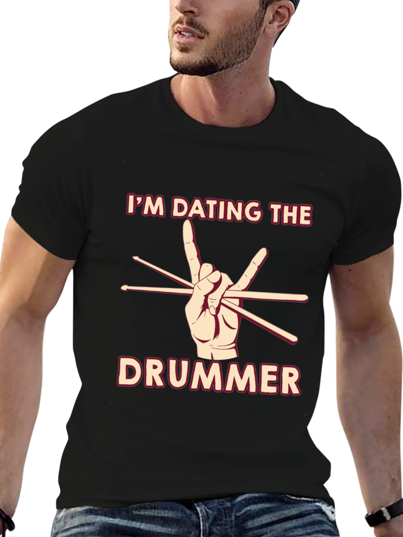 Black I'm Dating the Drummer T-Shirt view 6
