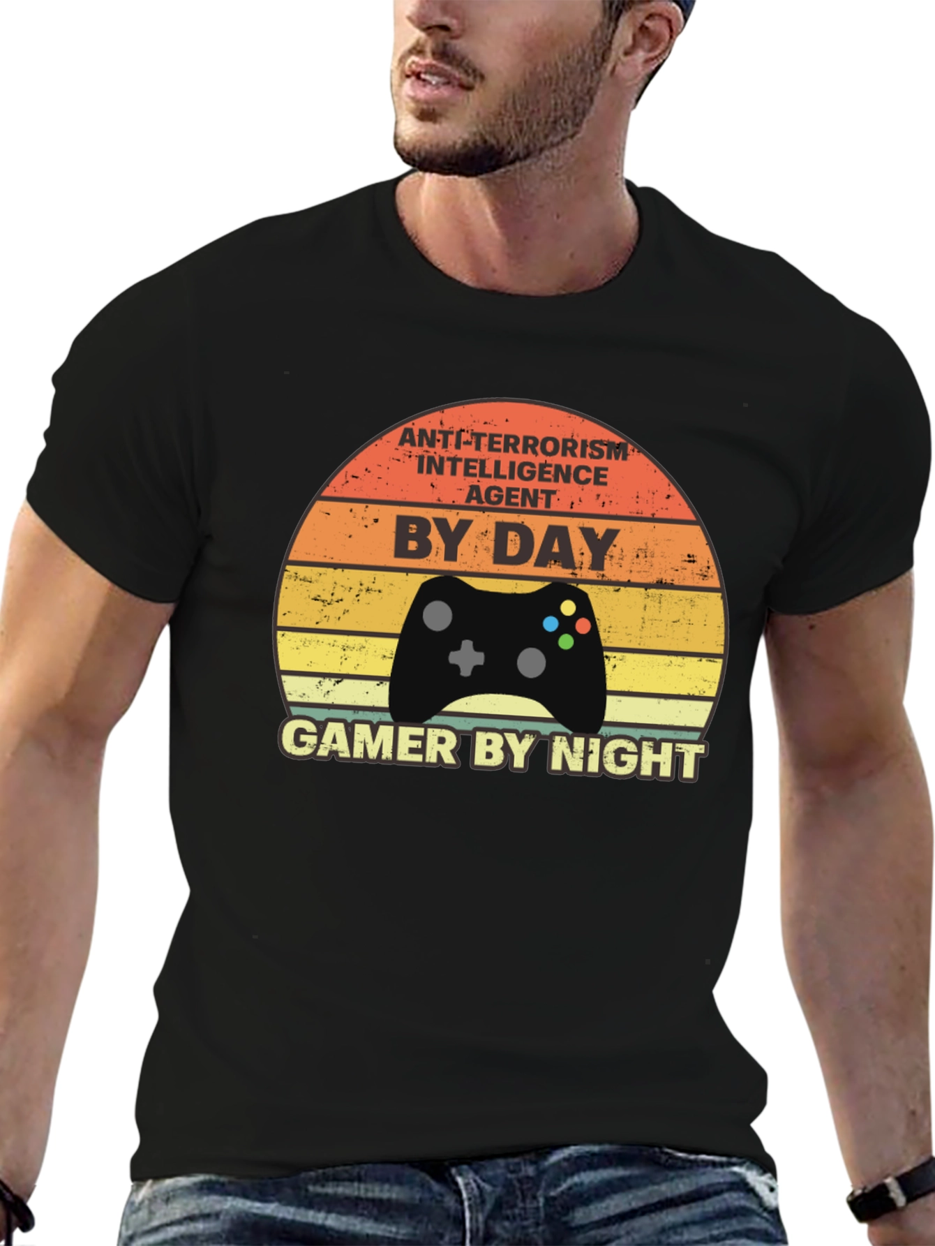 Black Anti-Terrorism Agent Gamer T-Shirt view 6
