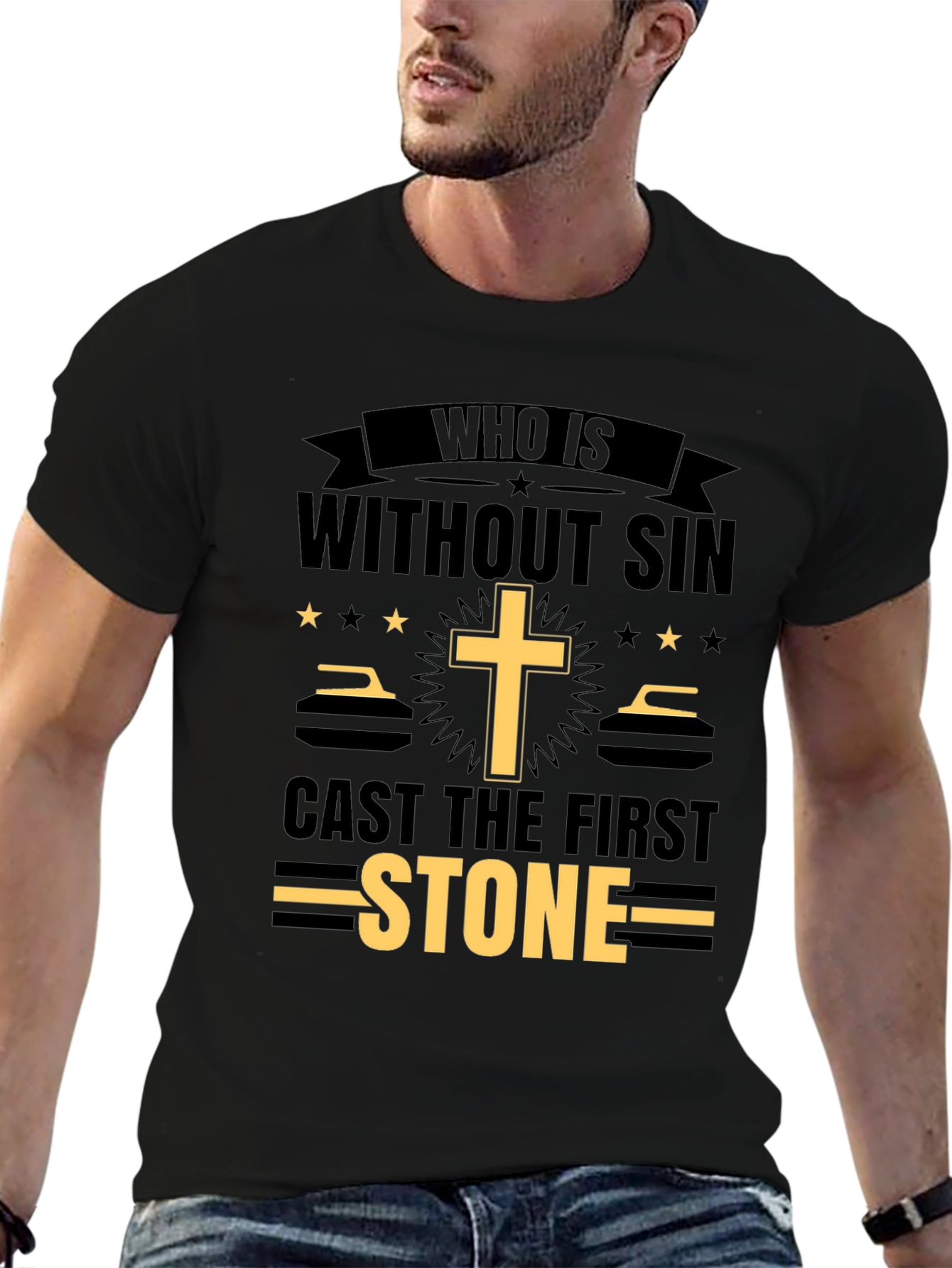Black Who Is Without Sin T-Shirt view 6