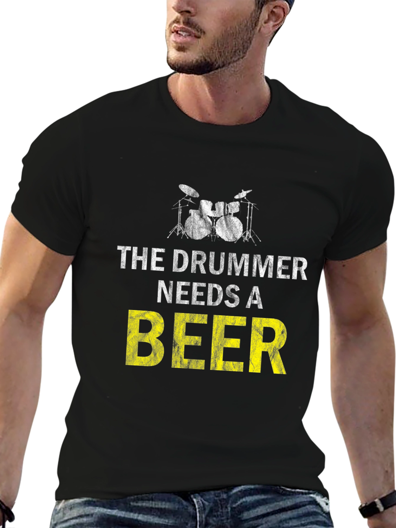 Black Drummer Needs Beer T-Shirt - Music Lover Tee view 6